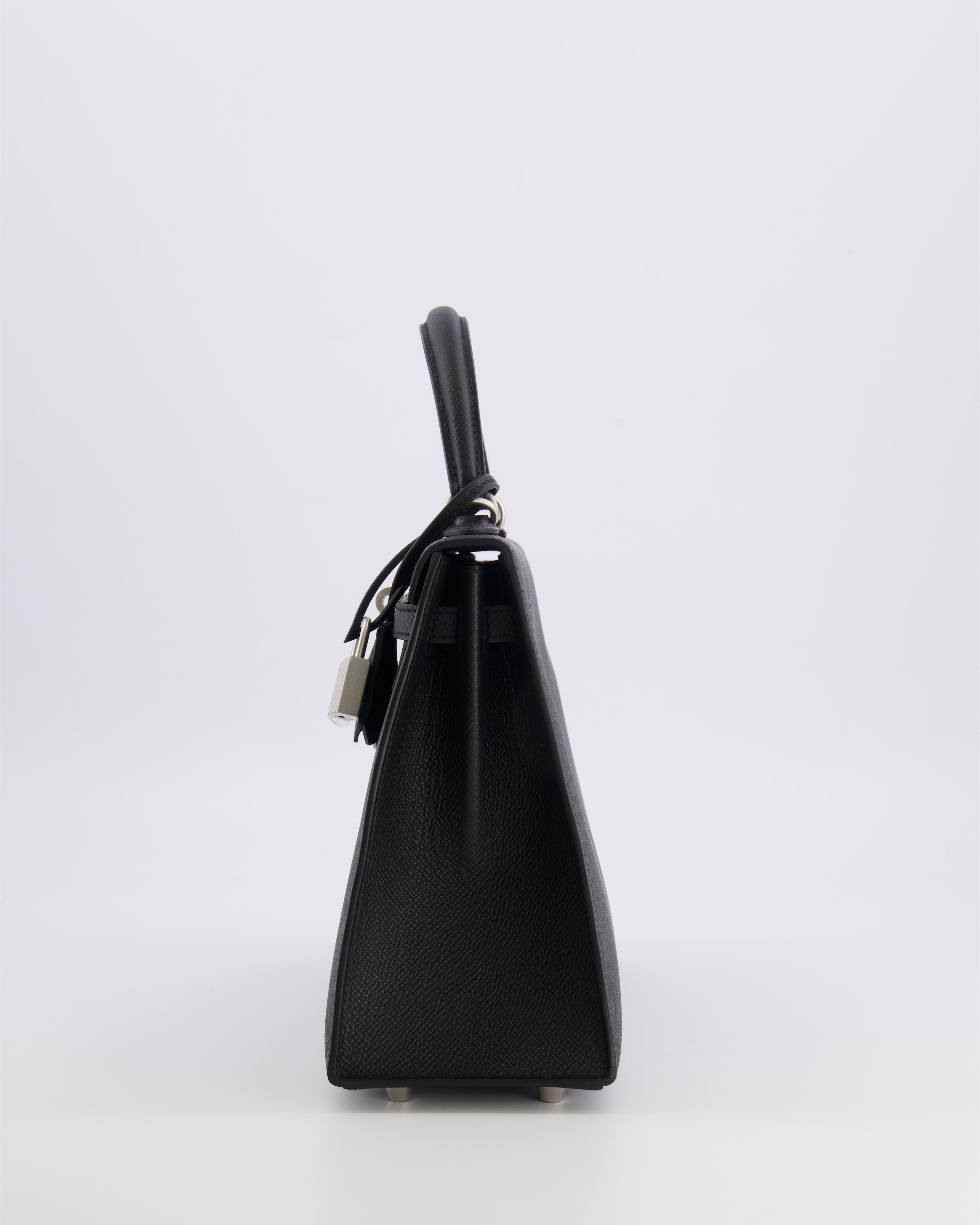 Hermès HSS Kelly 25 Sellier Bag in Noir Epsom Leather and Bleu Zellige Interior with Brushed Palladium Hardware