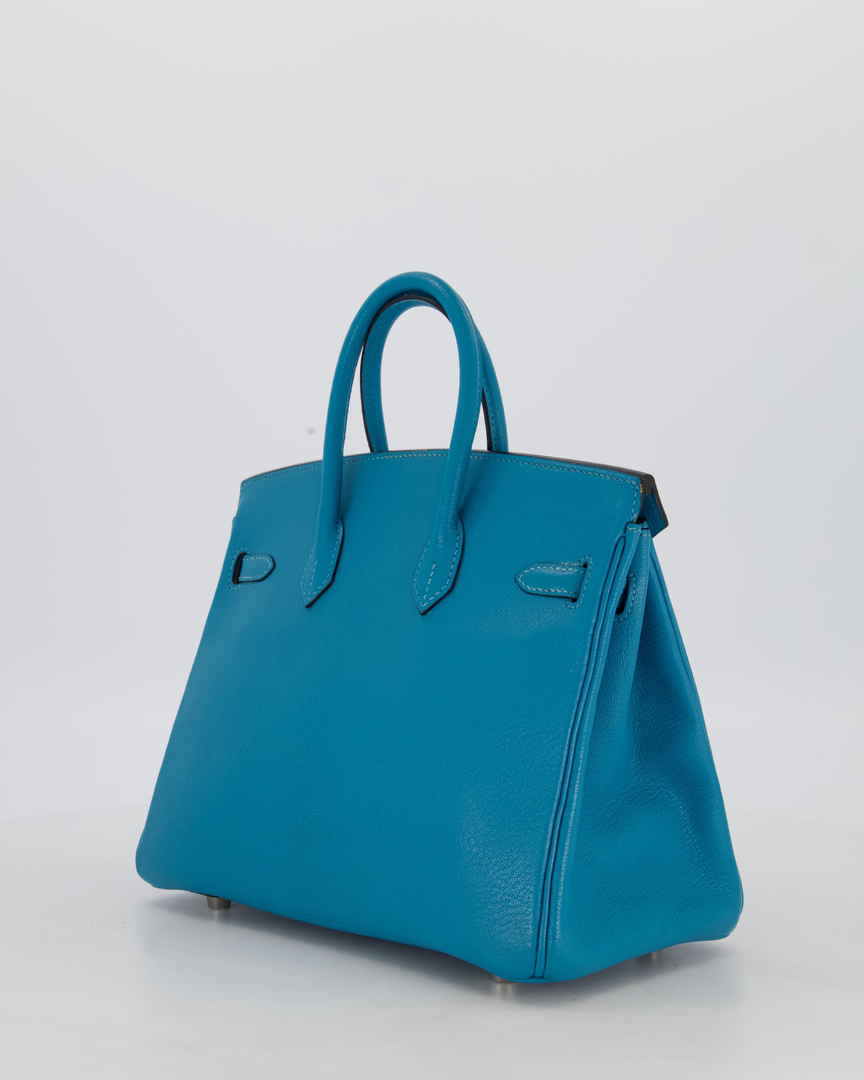 Hermès Birkin 25 Retourne Bag in Bleu Saint Cyr Chèvre Mysore Leather with Palladium Hardware