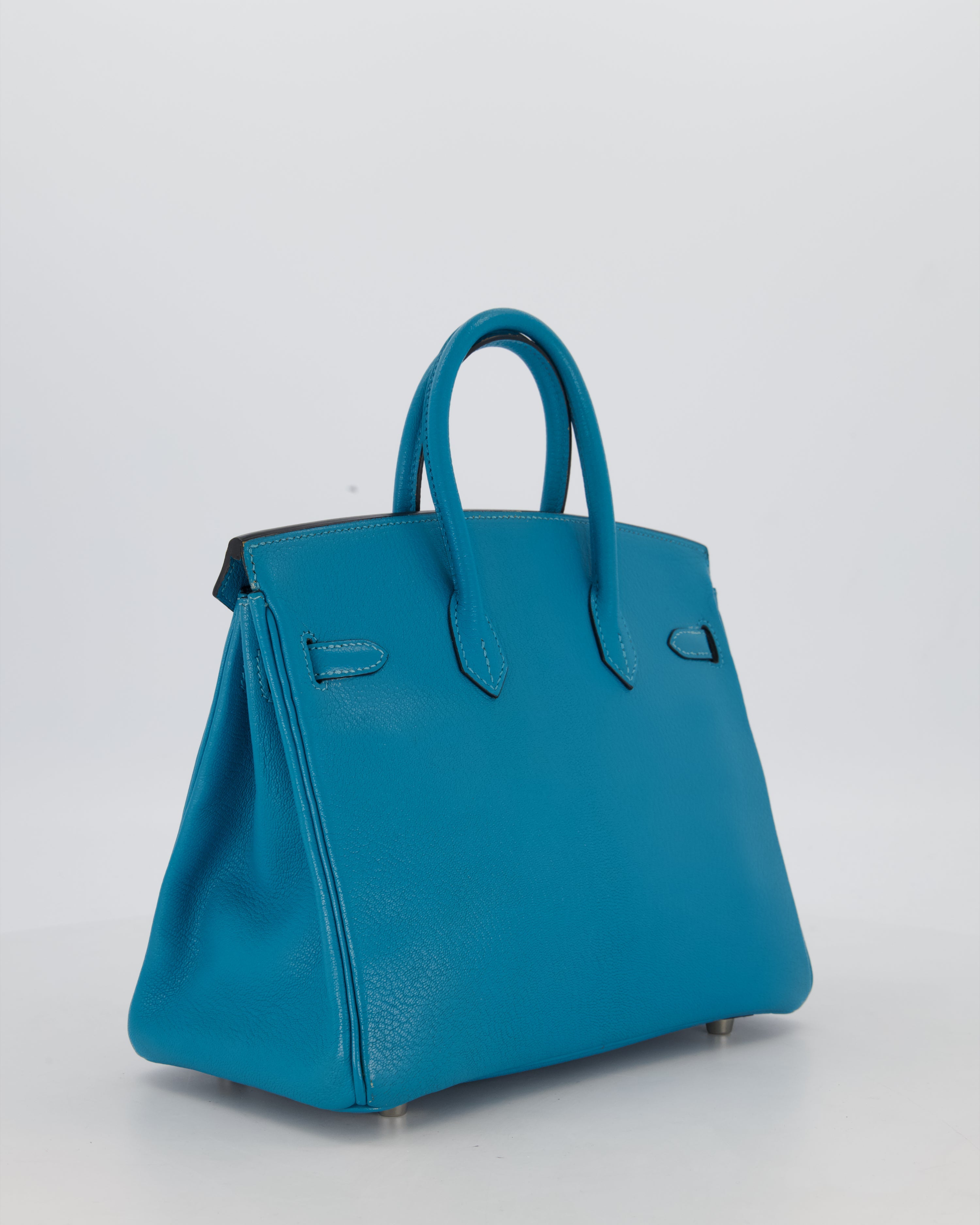 Hermès Birkin 25 Retourne Bag in Bleu Saint Cyr Chèvre Mysore Leather with Palladium Hardware