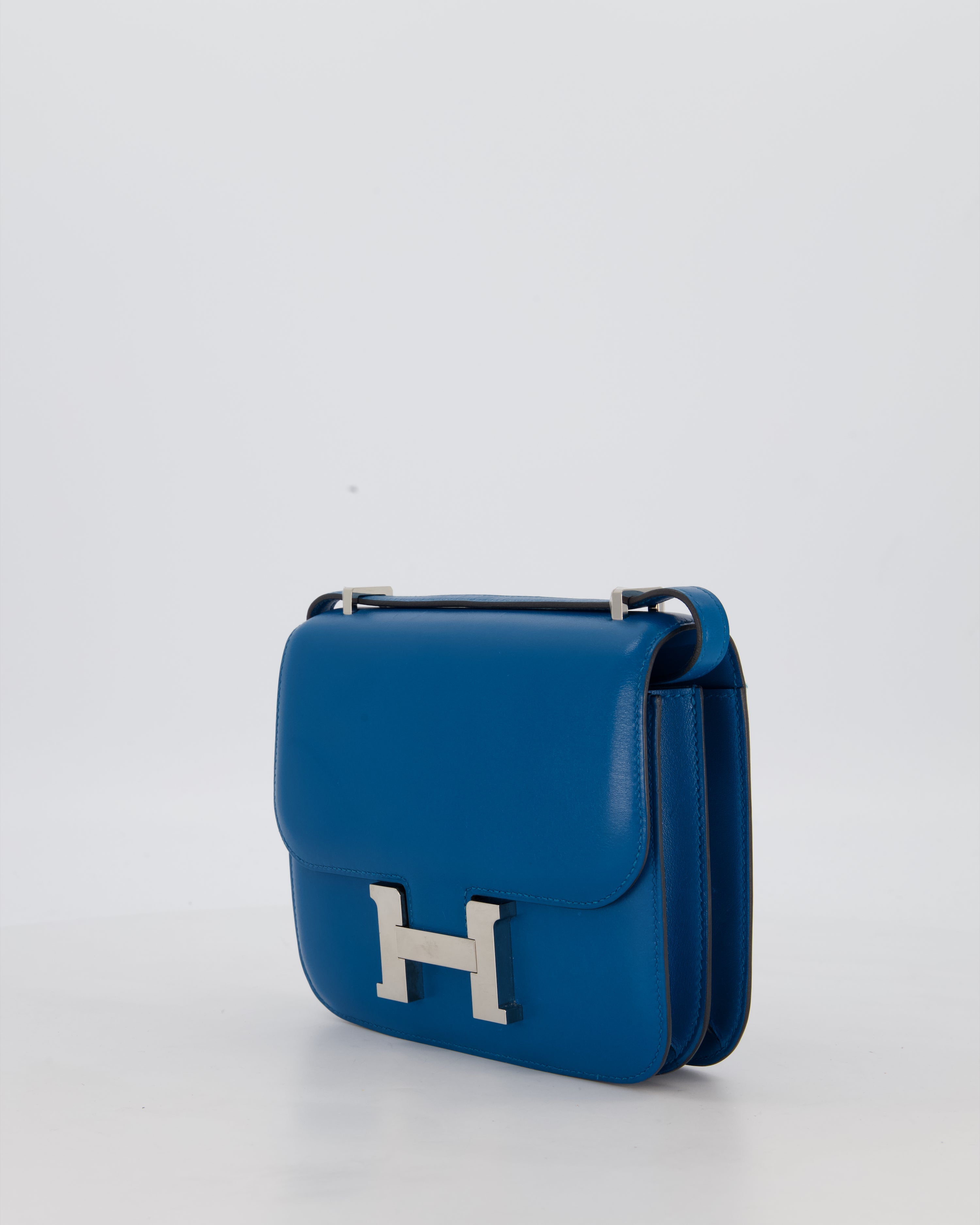 Hermès Mini Constance III 18 Bag in Bleu Izmir Tadelakt Leather with Palladium Hardware