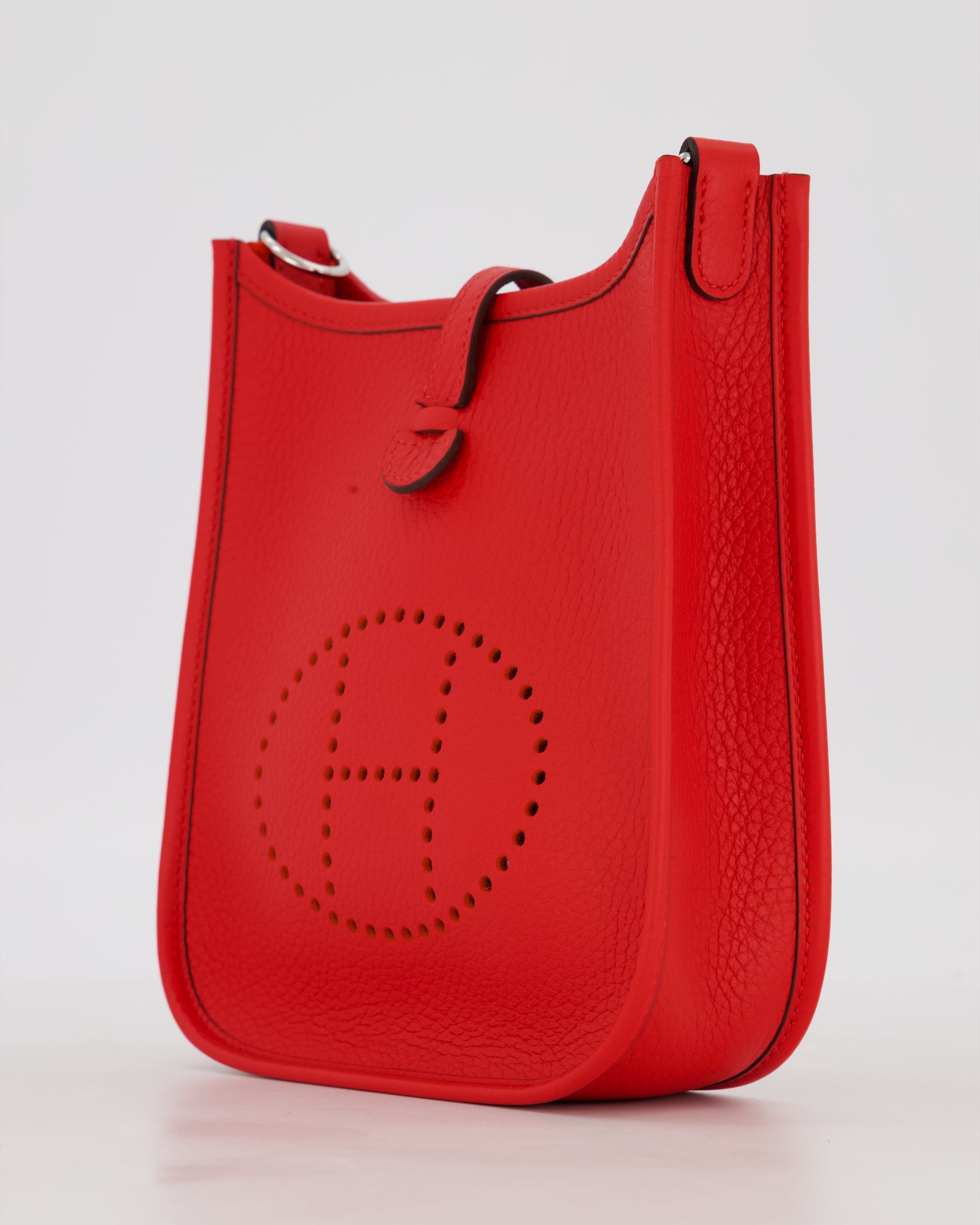 Hermès Mini Evelyne Bag in Rouge Radieux Clemence Leather with Palladium Hardware