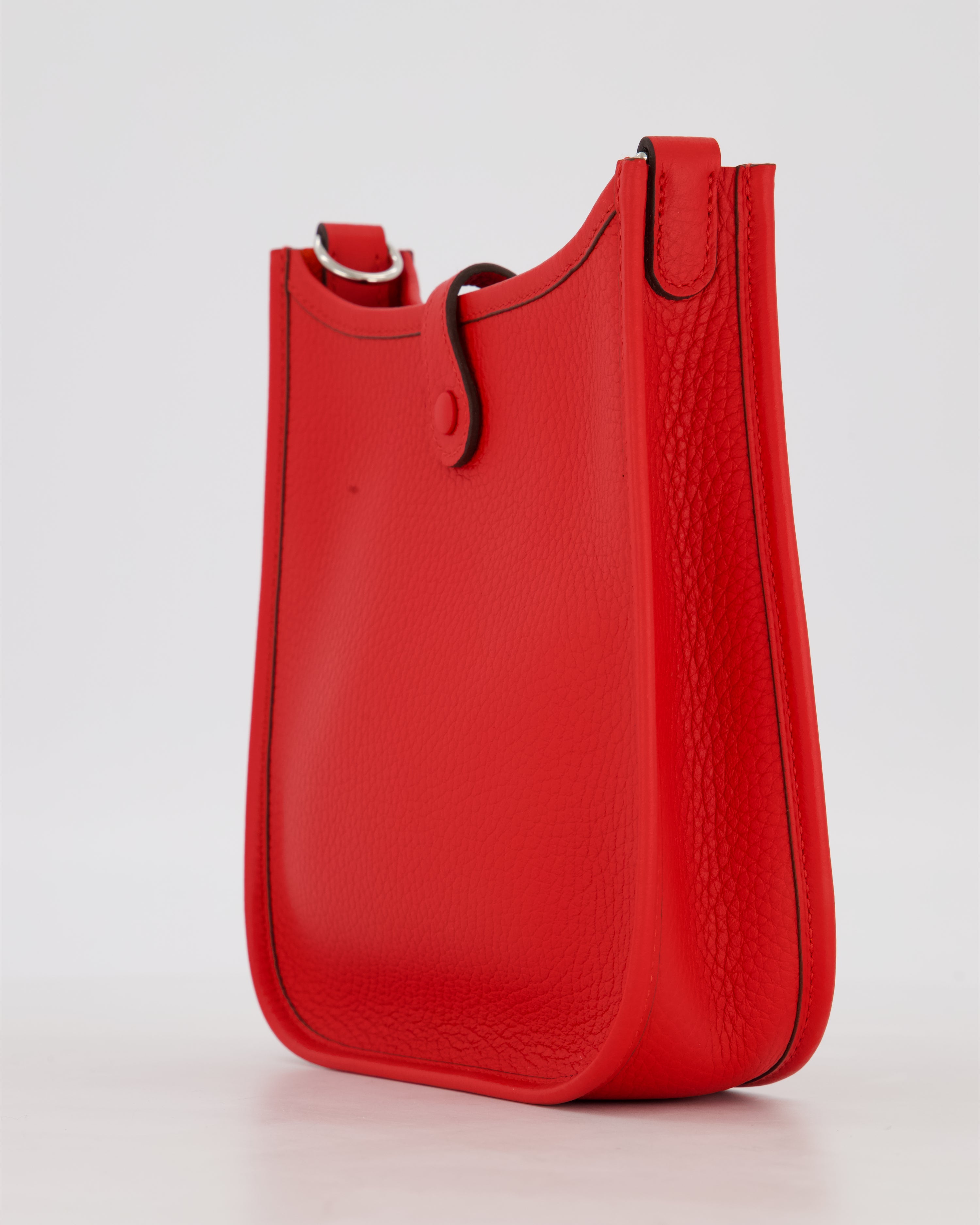 Hermès Mini Evelyne Bag in Rouge Radieux Clemence Leather with Palladium Hardware