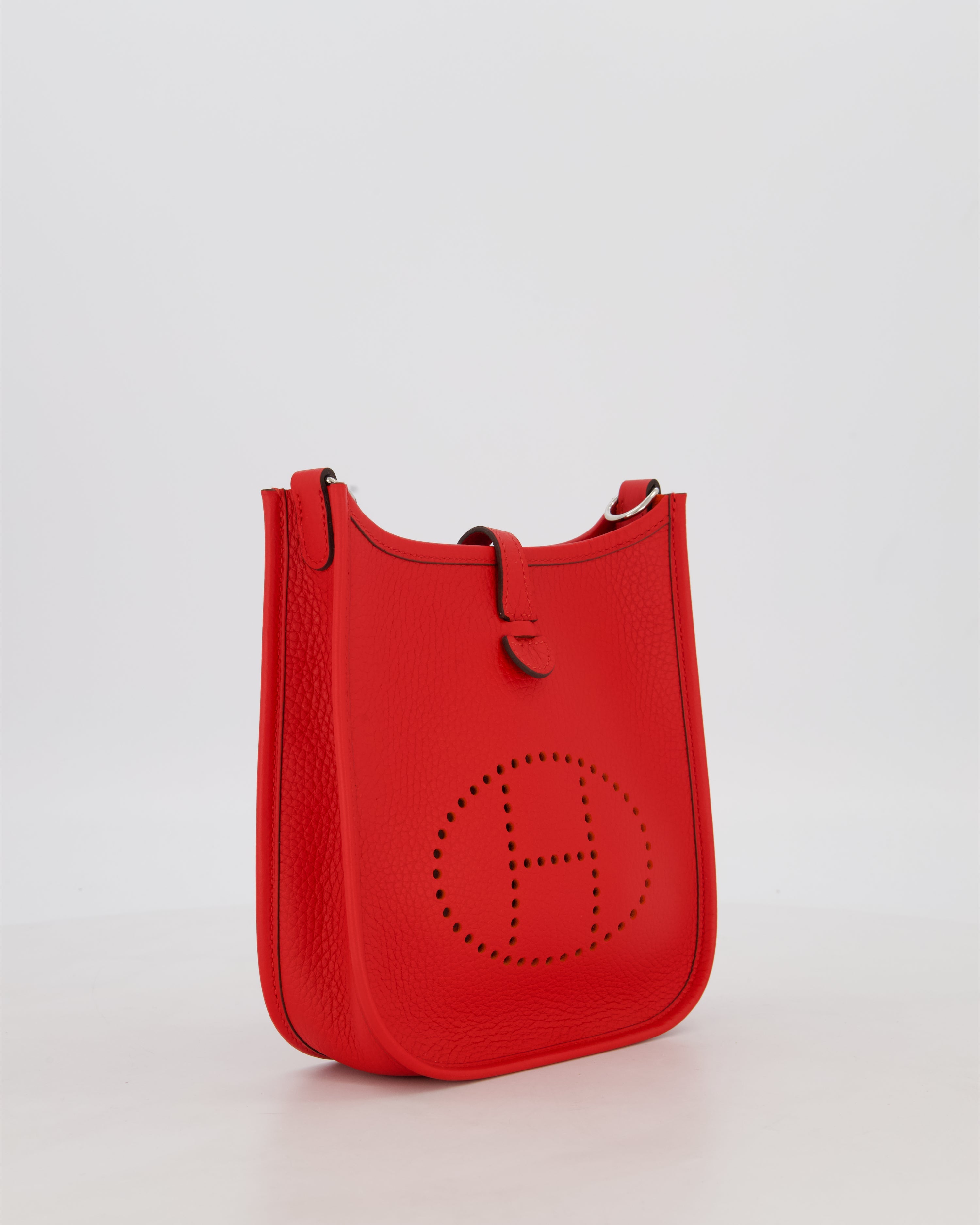Hermès Mini Evelyne Bag in Rouge Radieux Clemence Leather with Palladium Hardware