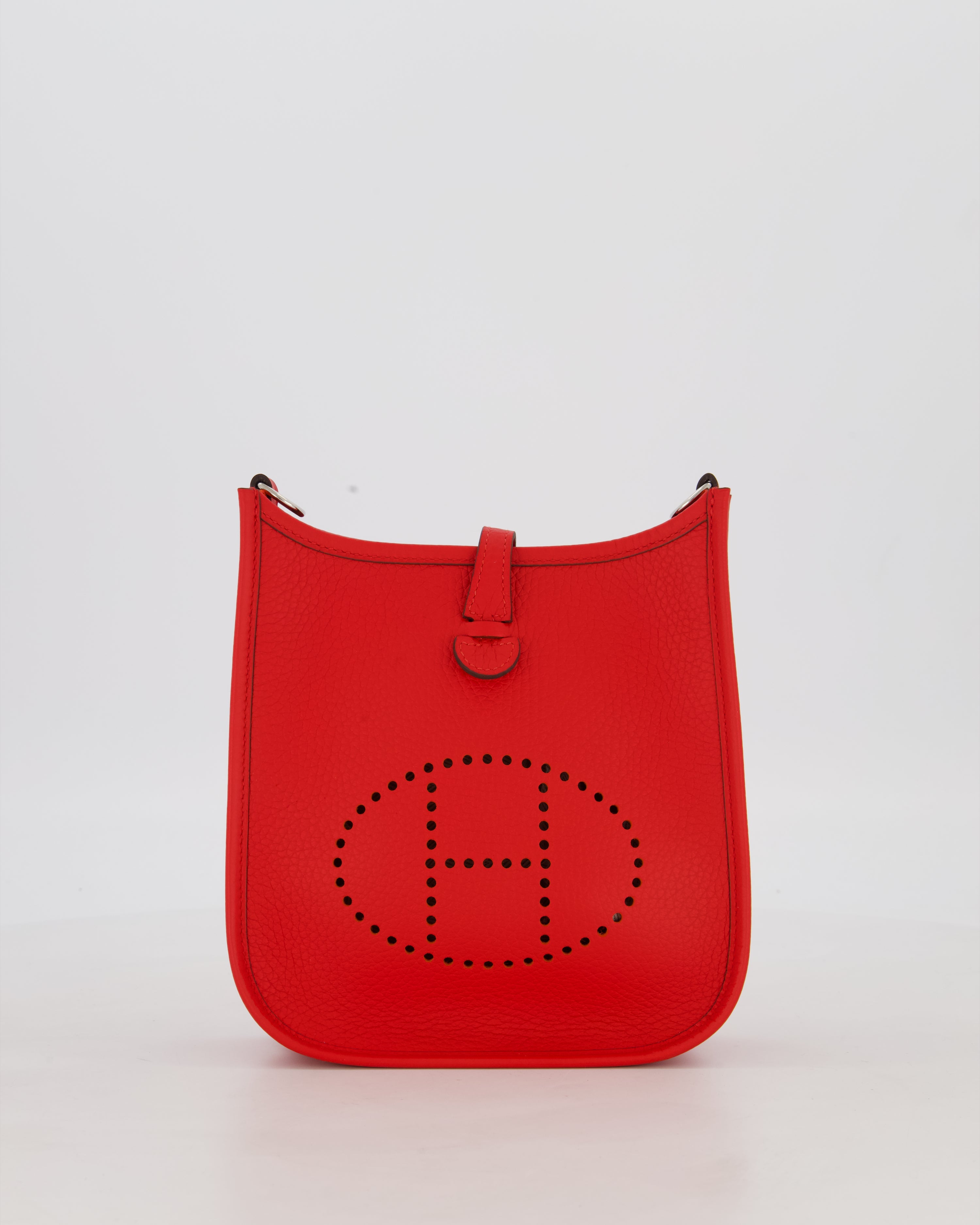 Hermès Mini Evelyne Bag in Rouge Radieux Clemence Leather with Palladium Hardware