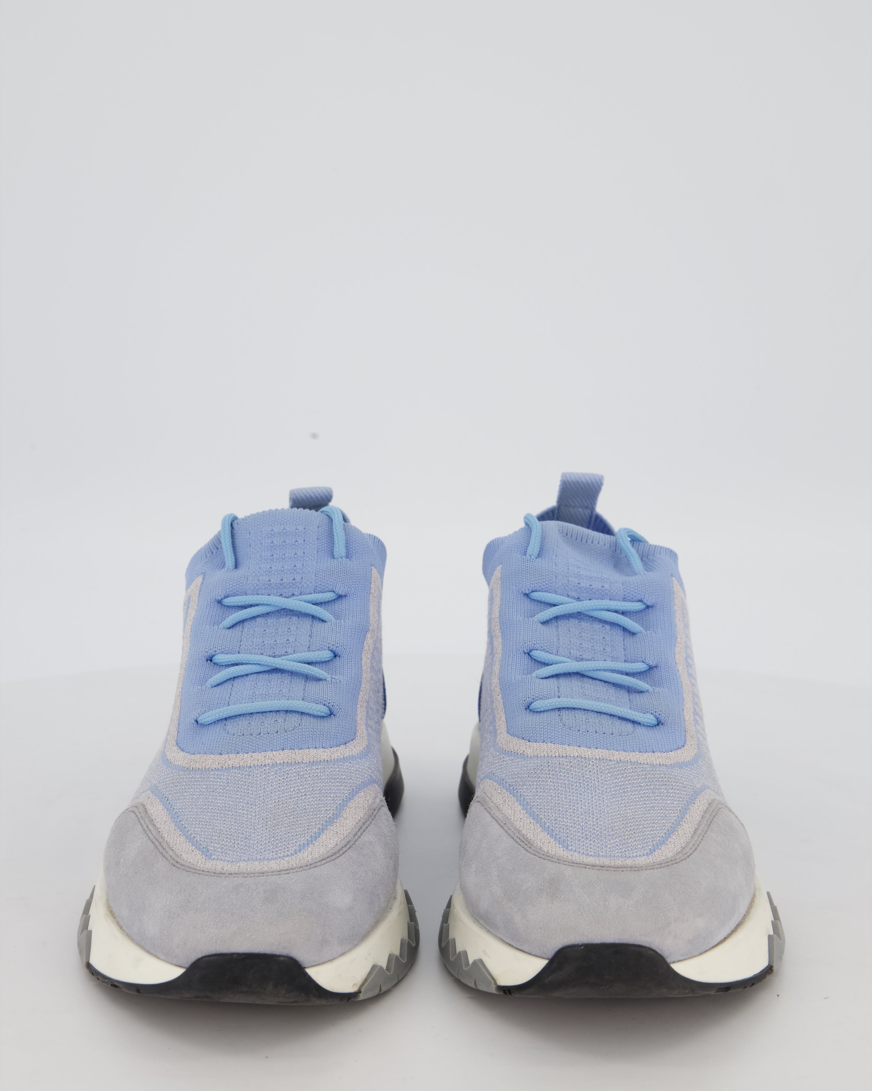 Hermès Sky Blue & White Knit Fabric Addict Trainers Size EU 39.5