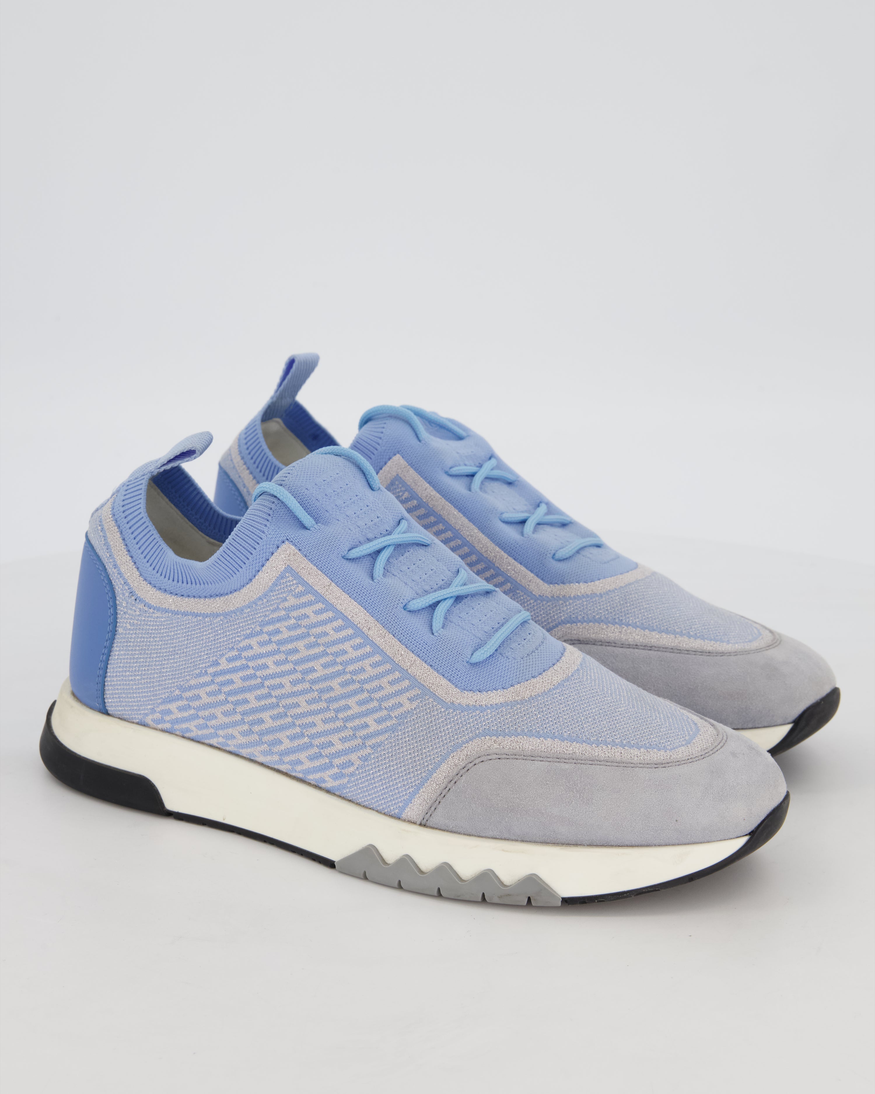 Hermès Sky Blue & White Knit Fabric Addict Trainers Size EU 39.5