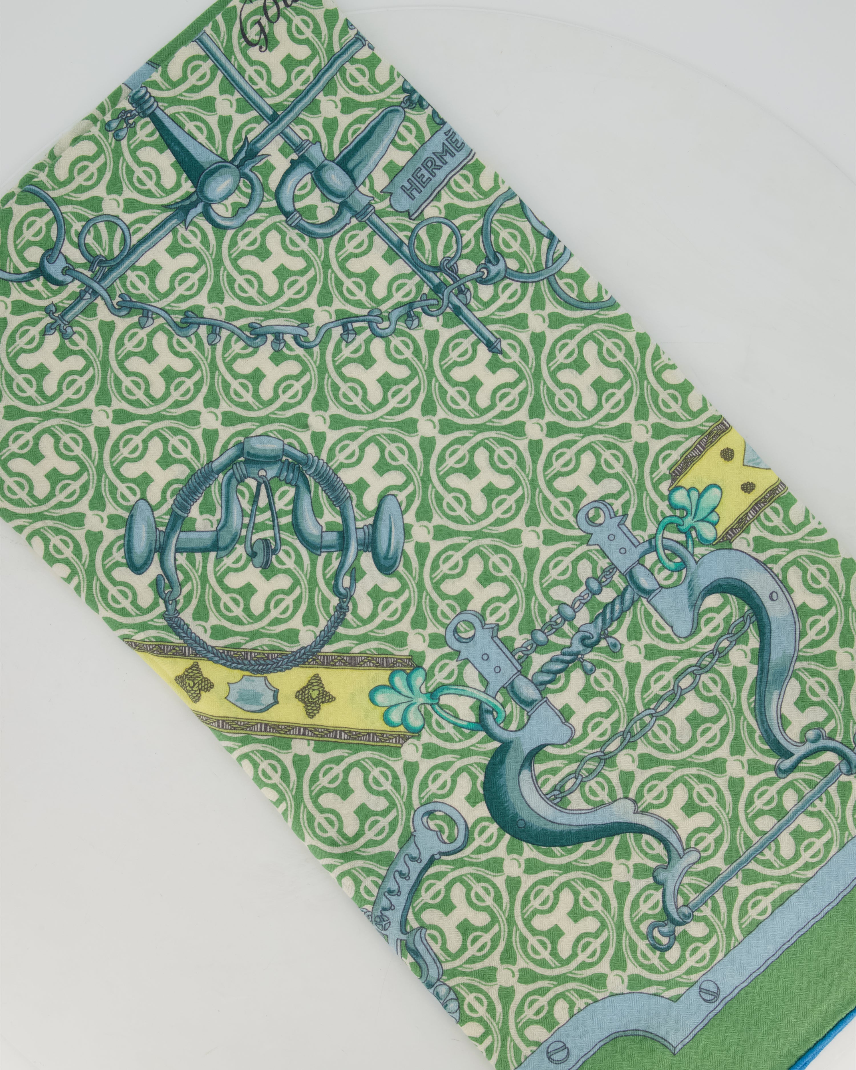 Hermès Green and Blue "Mors et Gourmettes" Cashmere and Silk Shawl