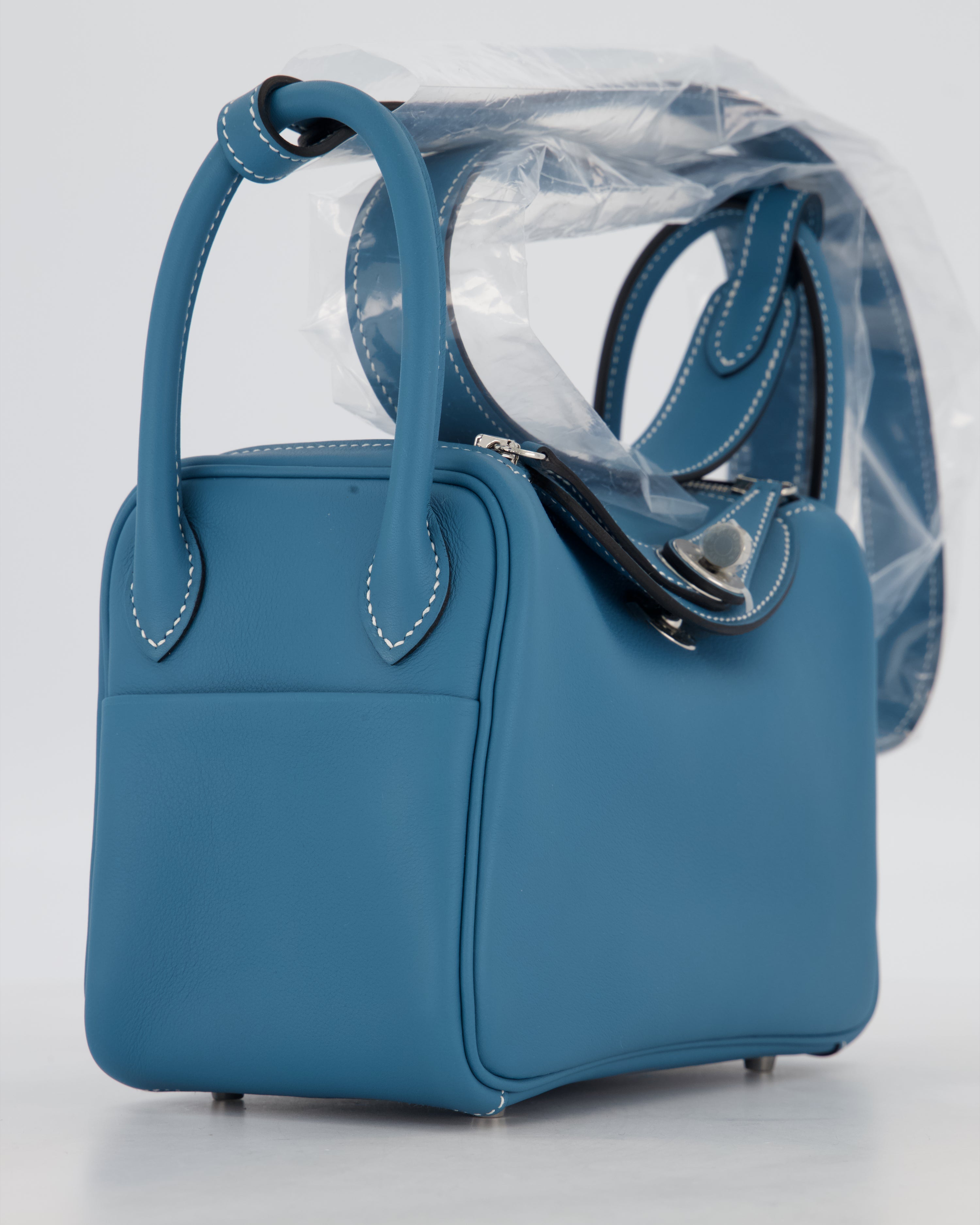 Hermès Mini Lindy Bag in Bleu Jean Swift Leather with Palladium Hardware