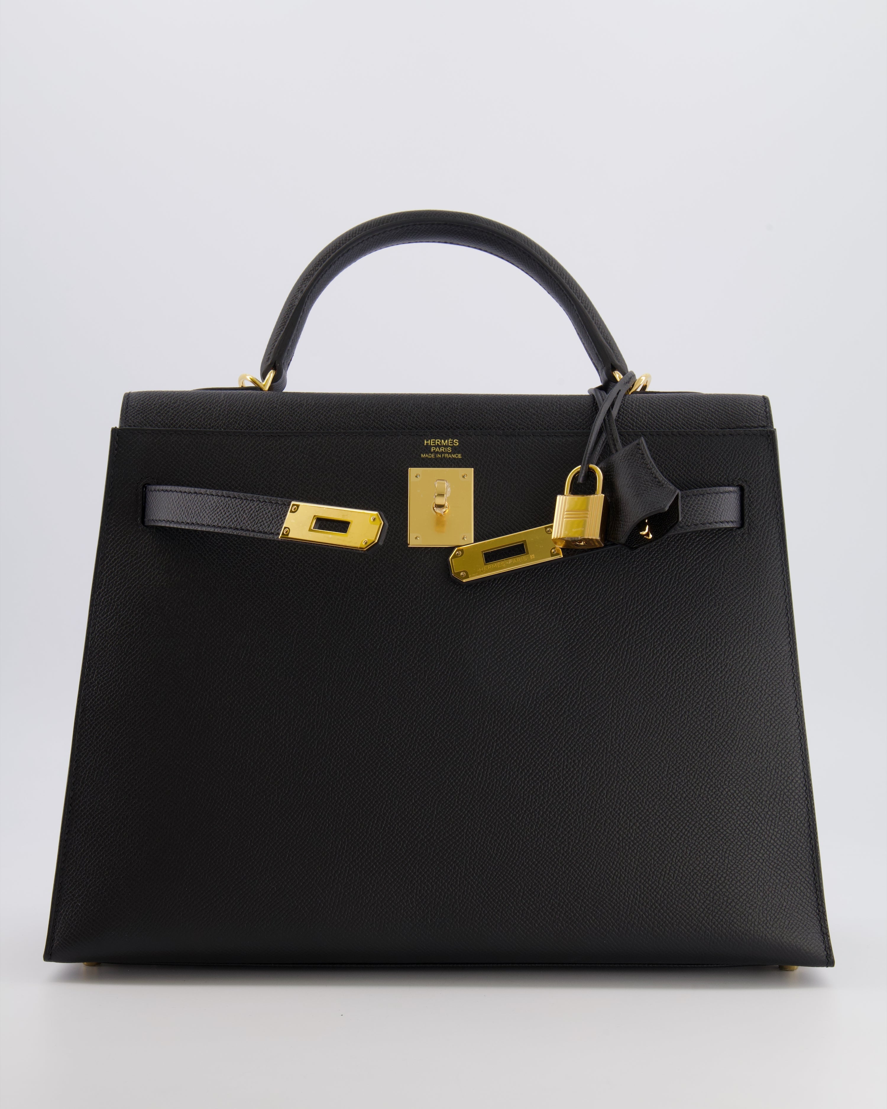 Hermès Kelly 32 Sellier Bag in Noir Epsom Leather with Gold Hardware