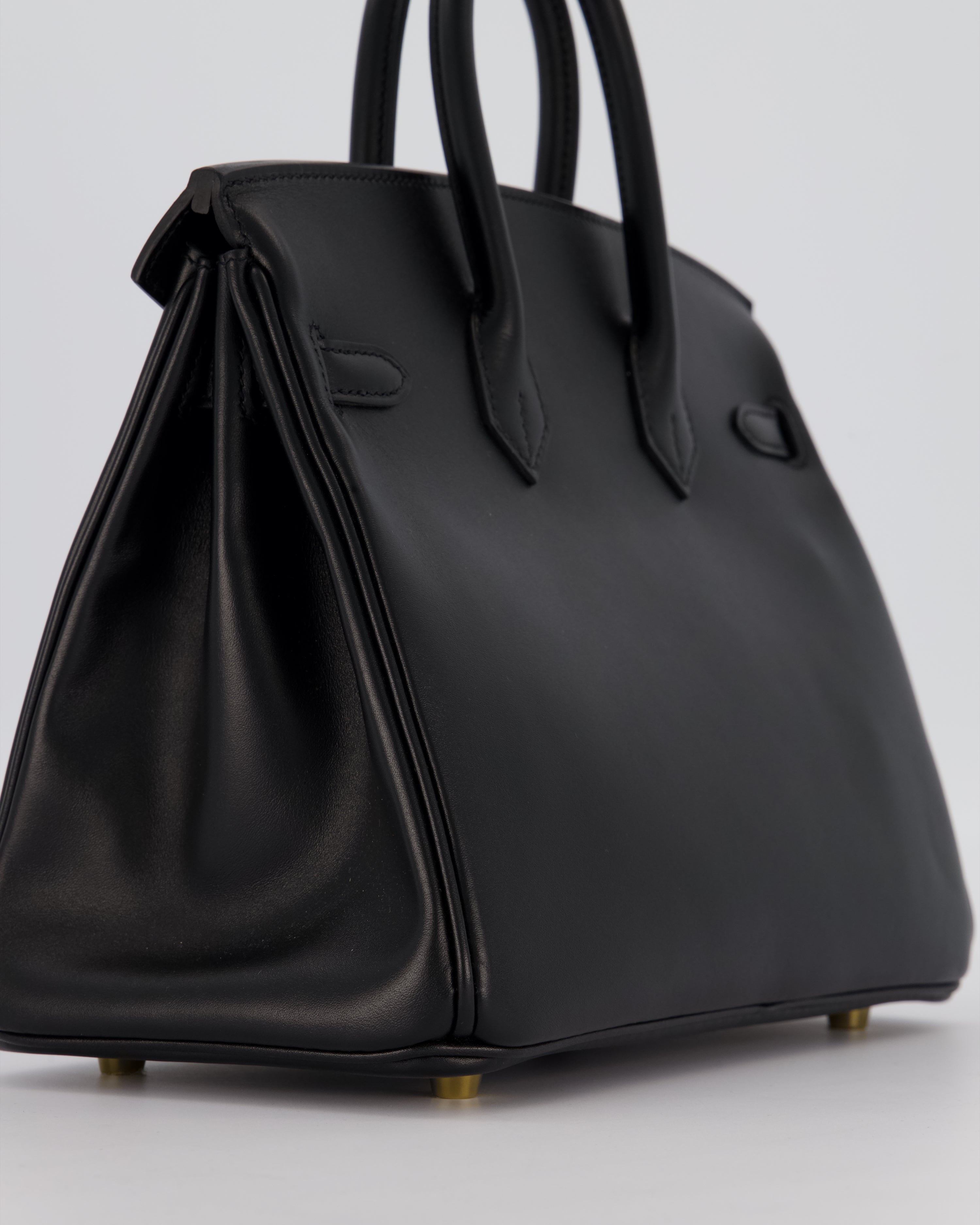 *RARE* Hermès Birkin 25 Retourne Bag in Noir Tadelakt Leather with Gold Hardware