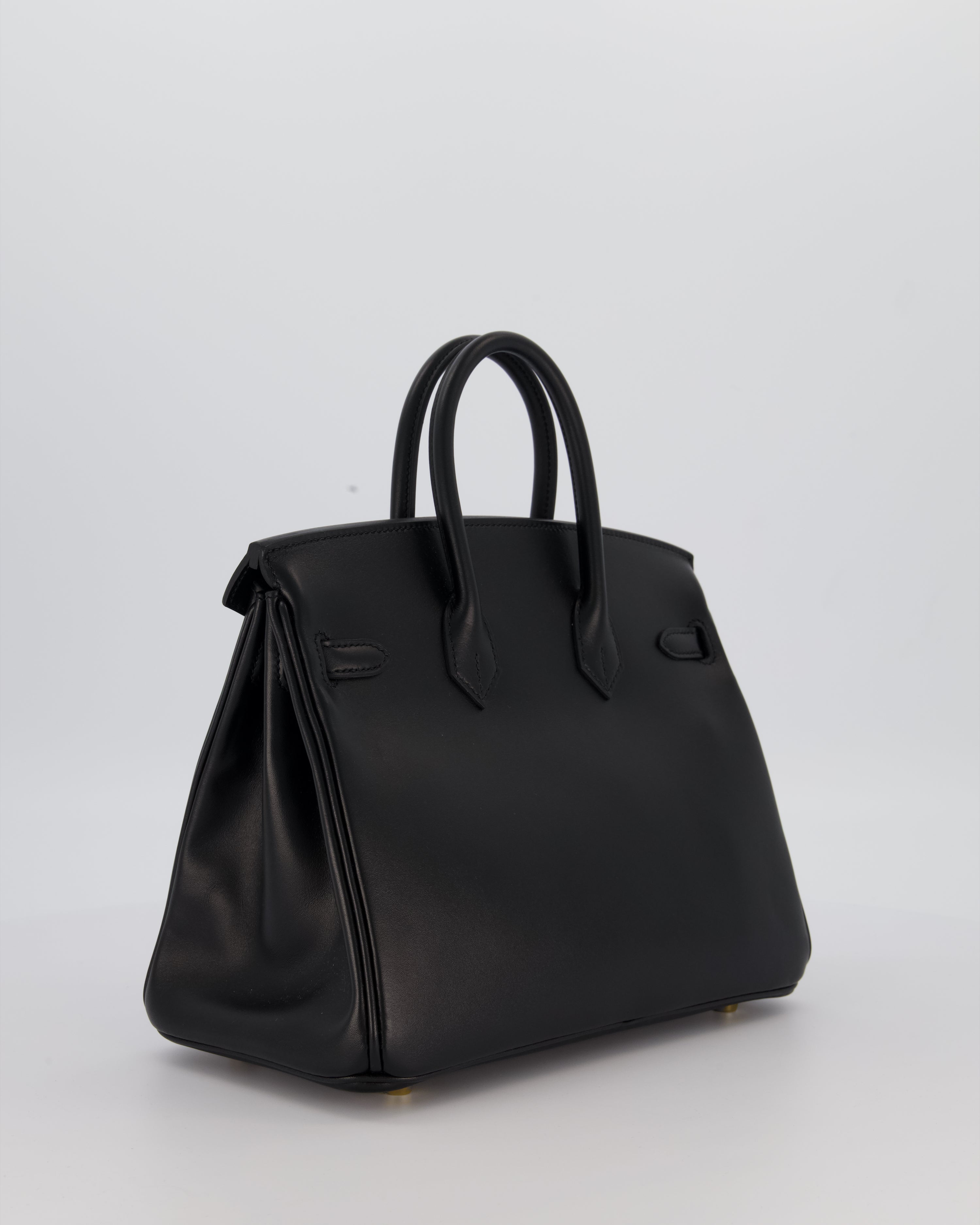 *RARE* Hermès Birkin 25 Retourne Bag in Noir Tadelakt Leather with Gold Hardware