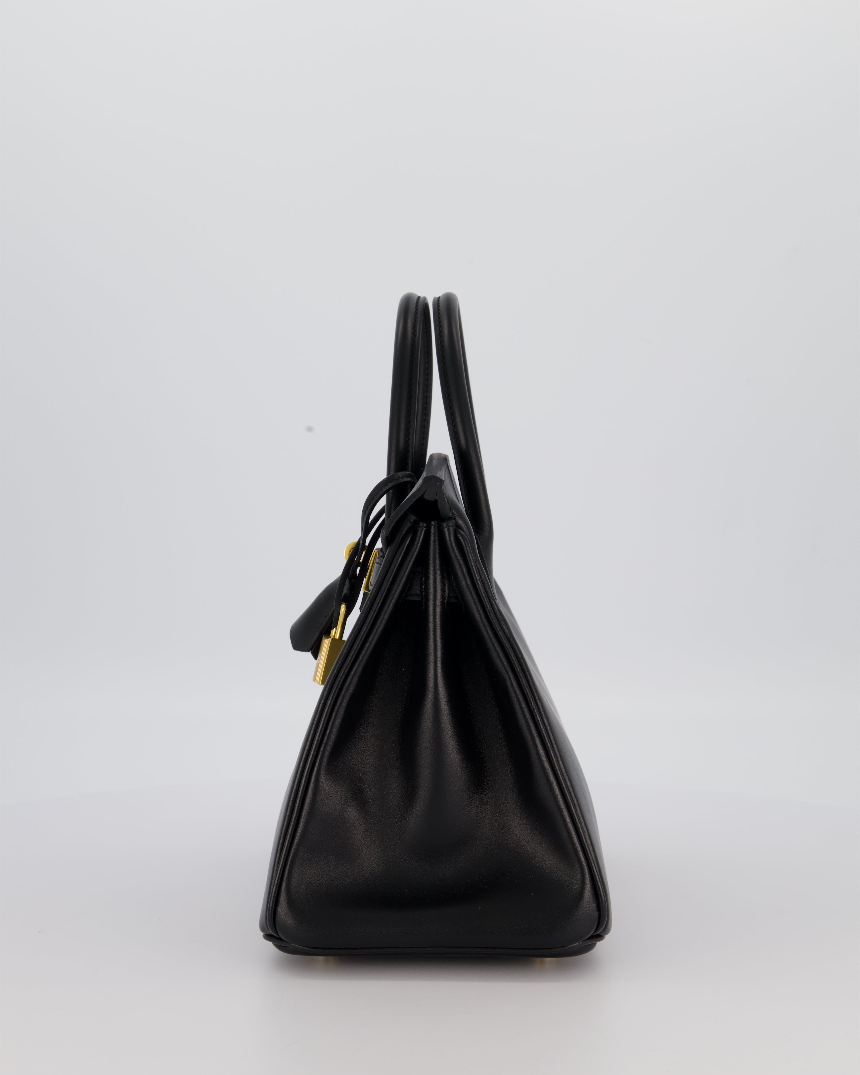 *RARE* Hermès Birkin 25 Retourne Bag in Noir Tadelakt Leather with Gold Hardware