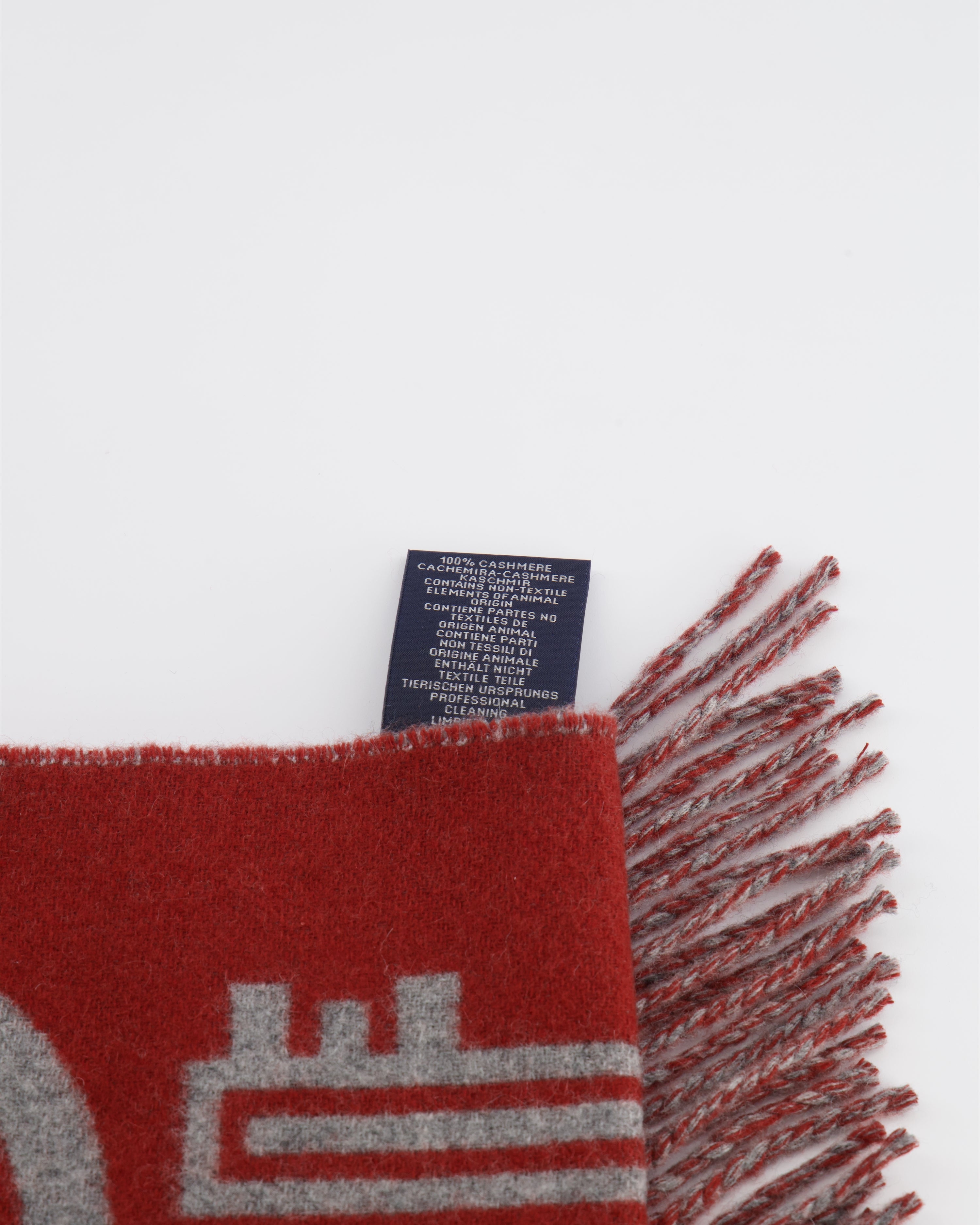 Hermès Burnt Orange and Grey Cashmere Scarf with Key Prints and Fringed Trims 156cm x 32cm