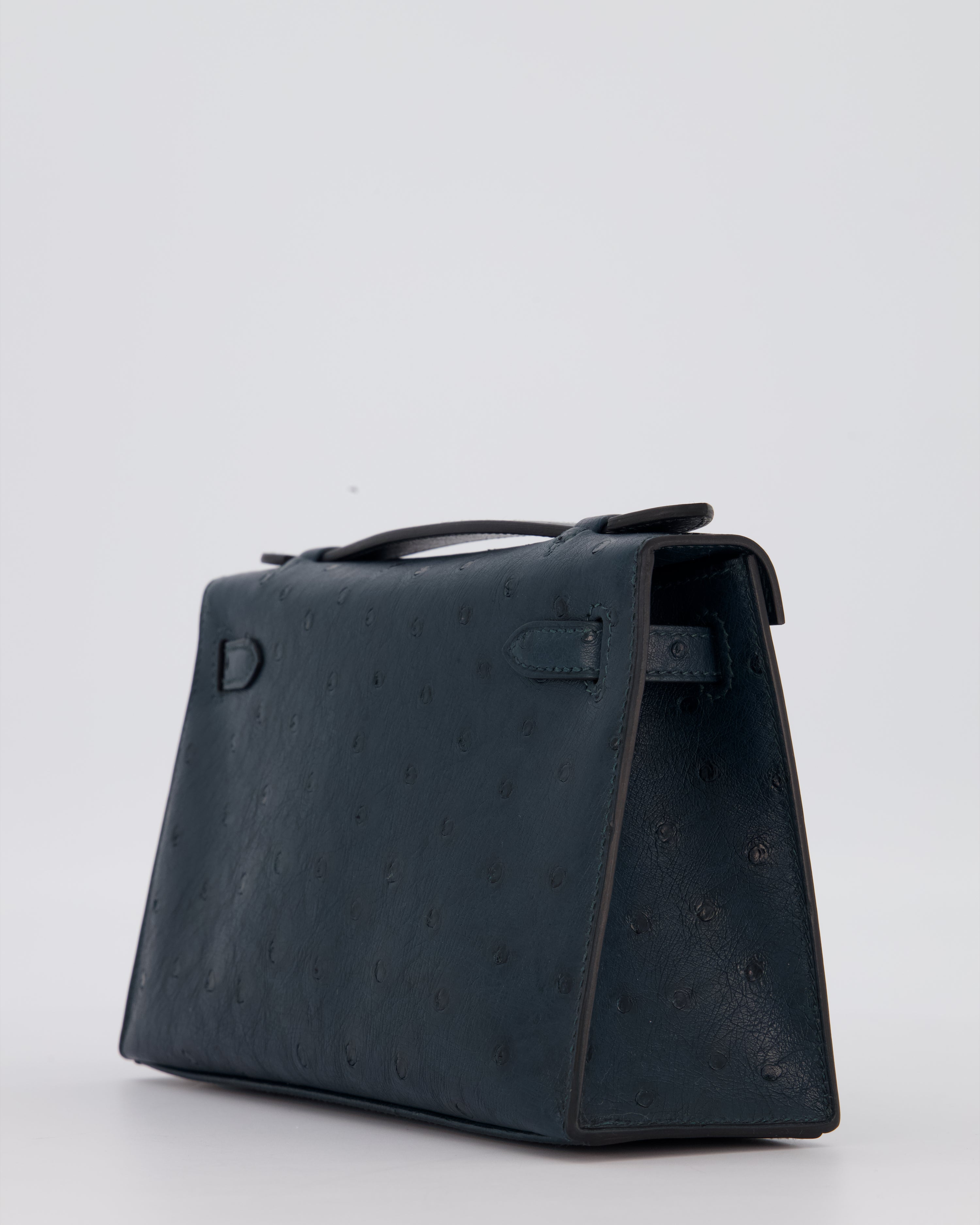 *SUPER RARE* Hermès Mini Kelly Pochette Bag in Vert Cypres Ostrich Leather with Palladium Hardware