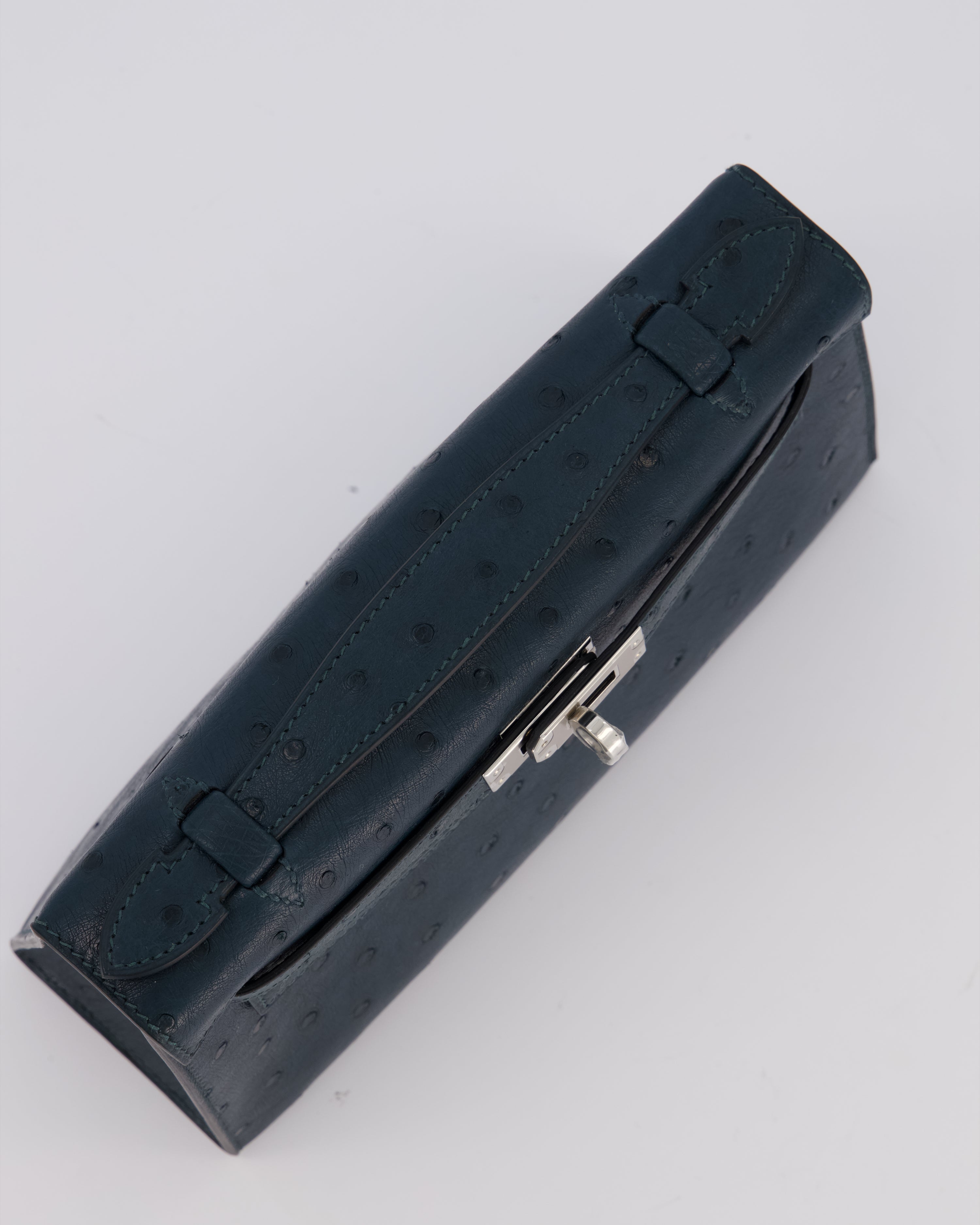 *SUPER RARE* Hermès Mini Kelly Pochette Bag in Vert Cypres Ostrich Leather with Palladium Hardware