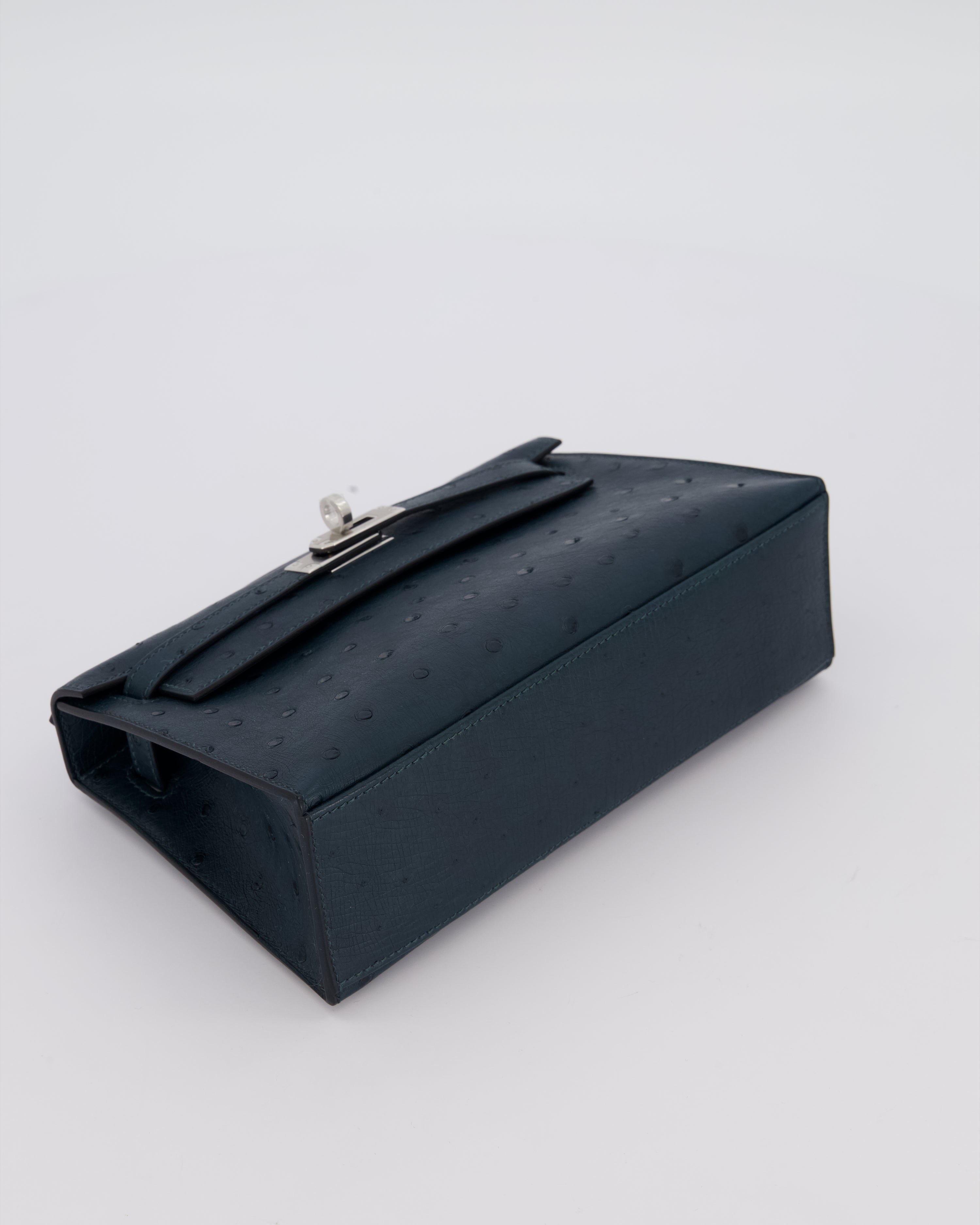 *SUPER RARE* Hermès Mini Kelly Pochette Bag in Vert Cypres Ostrich Leather with Palladium Hardware