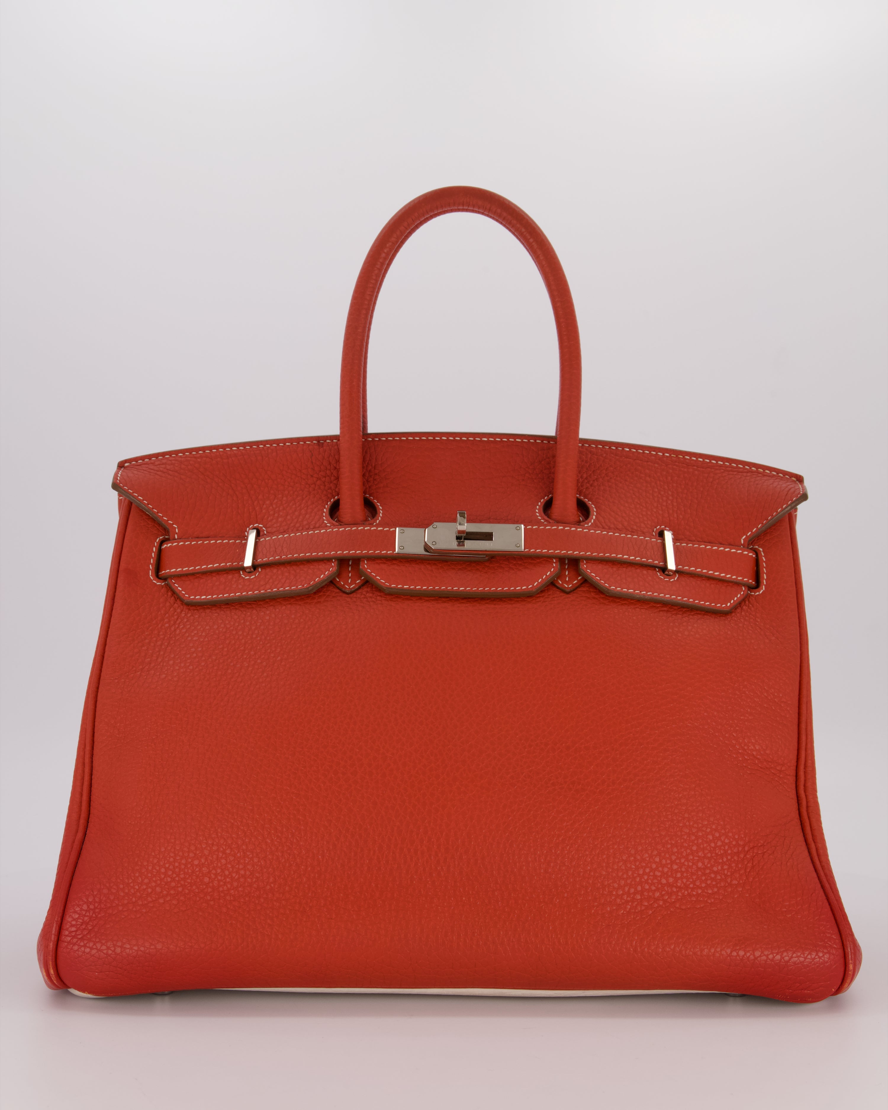 Hermès Birkin 35 Bag in Sanguine and Blanc Clemence Leather with Palladium Hardware