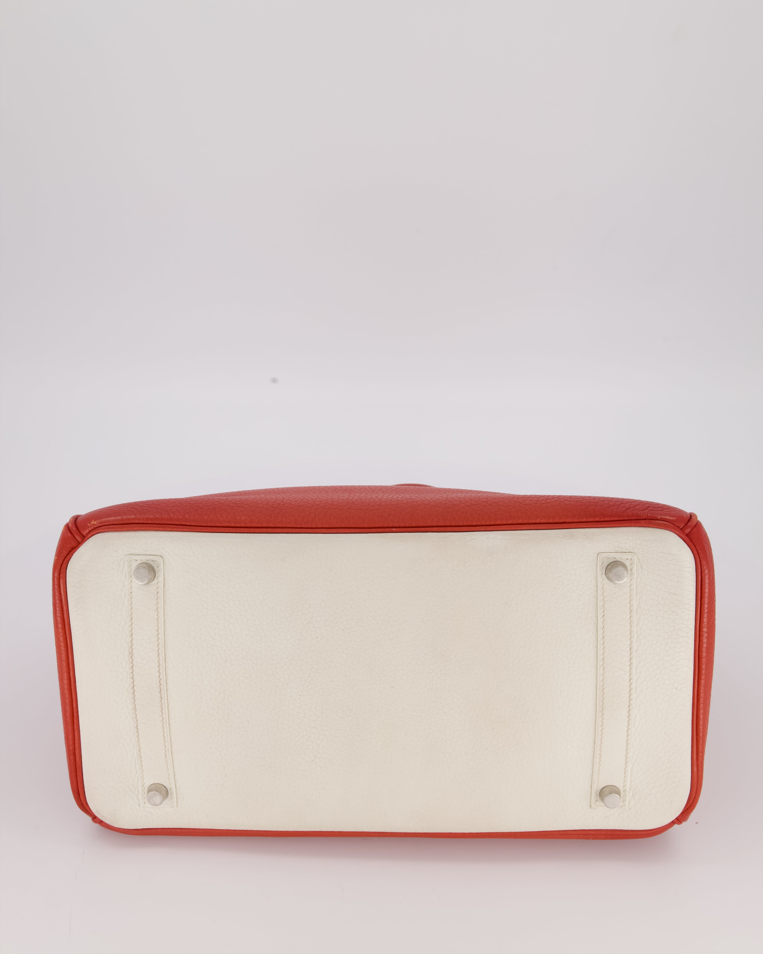 Hermès Birkin 35 Bag in Sanguine and Blanc Clemence Leather with Palladium Hardware