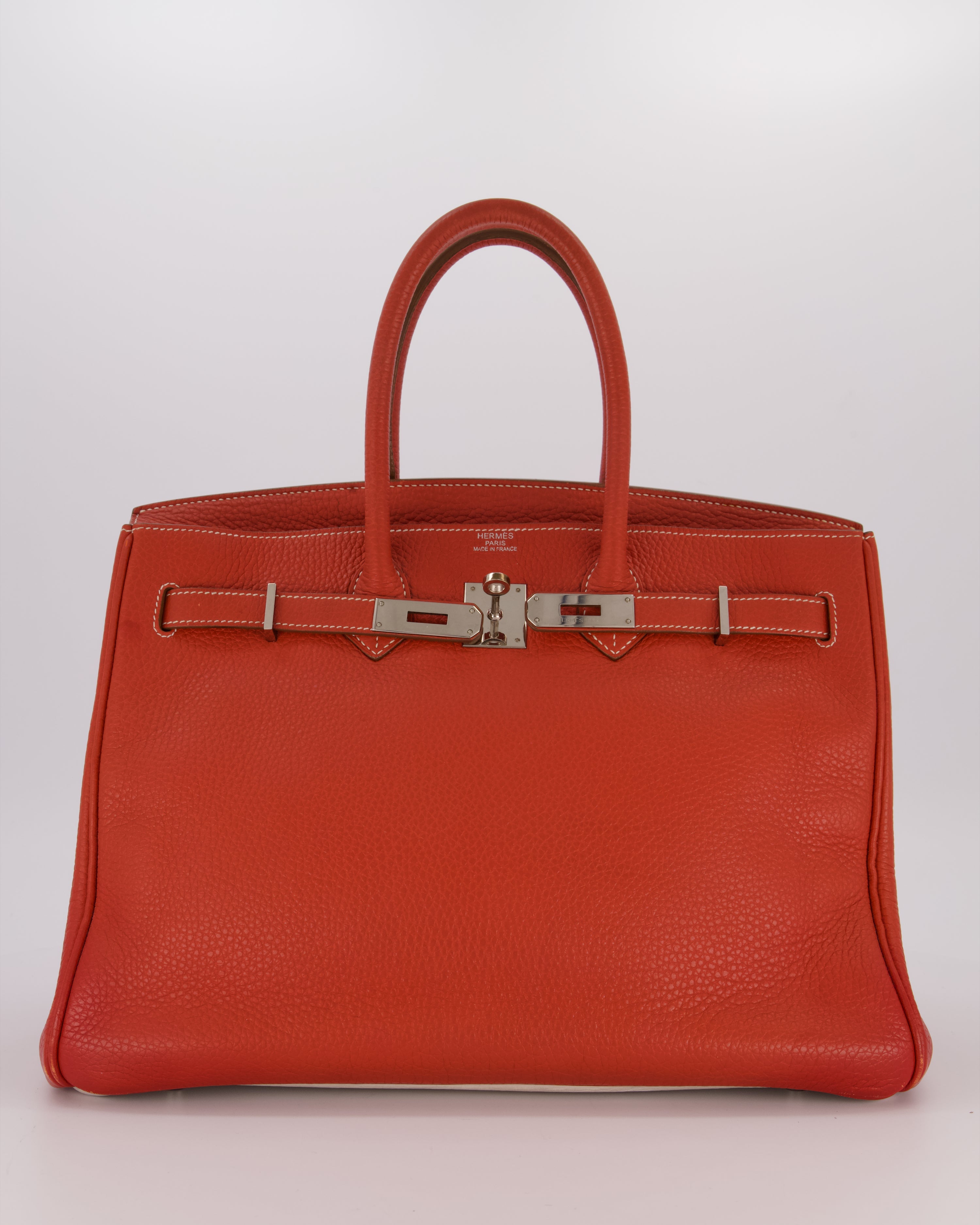 Hermès Birkin 35 Bag in Sanguine and Blanc Clemence Leather with Palladium Hardware