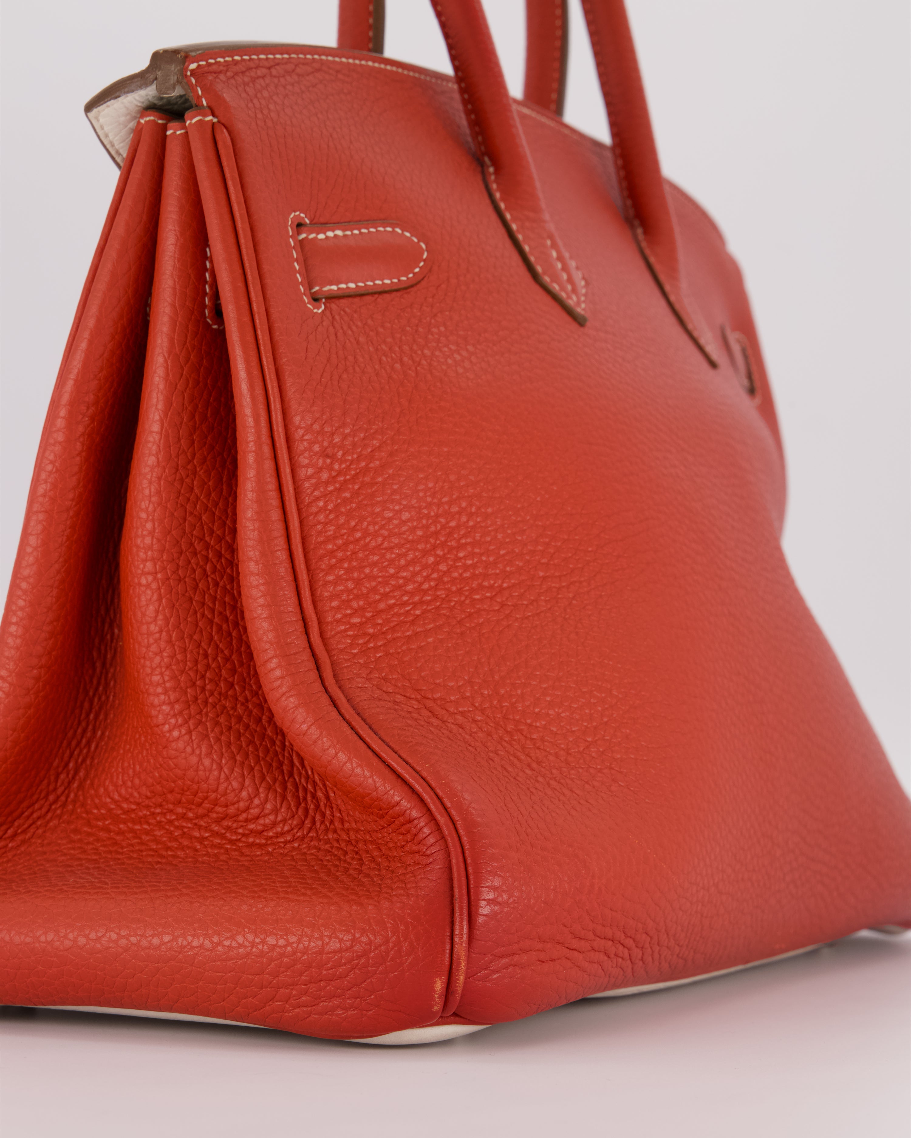Hermès Birkin 35 Bag in Sanguine and Blanc Clemence Leather with Palladium Hardware