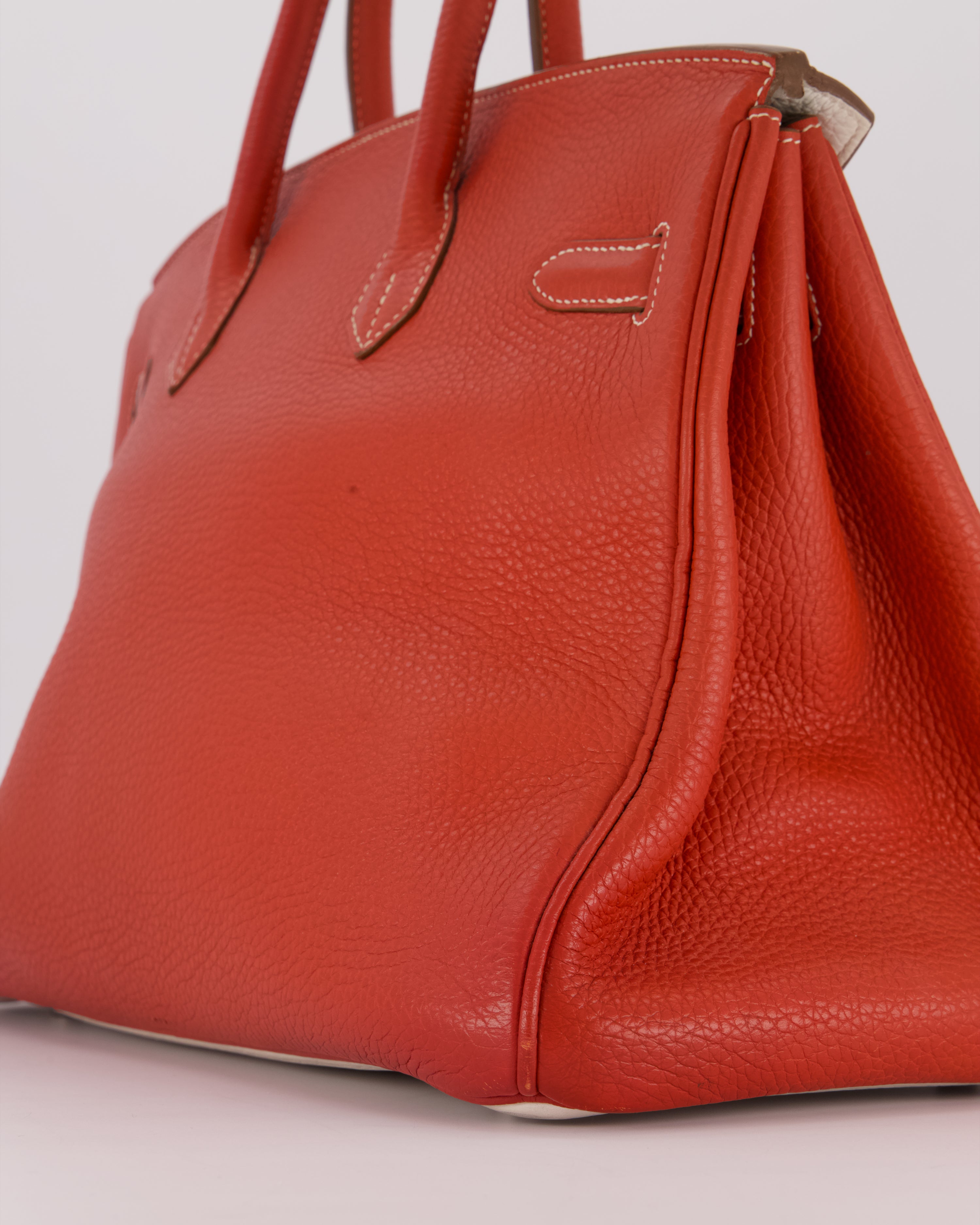 Hermès Birkin 35 Bag in Sanguine and Blanc Clemence Leather with Palladium Hardware
