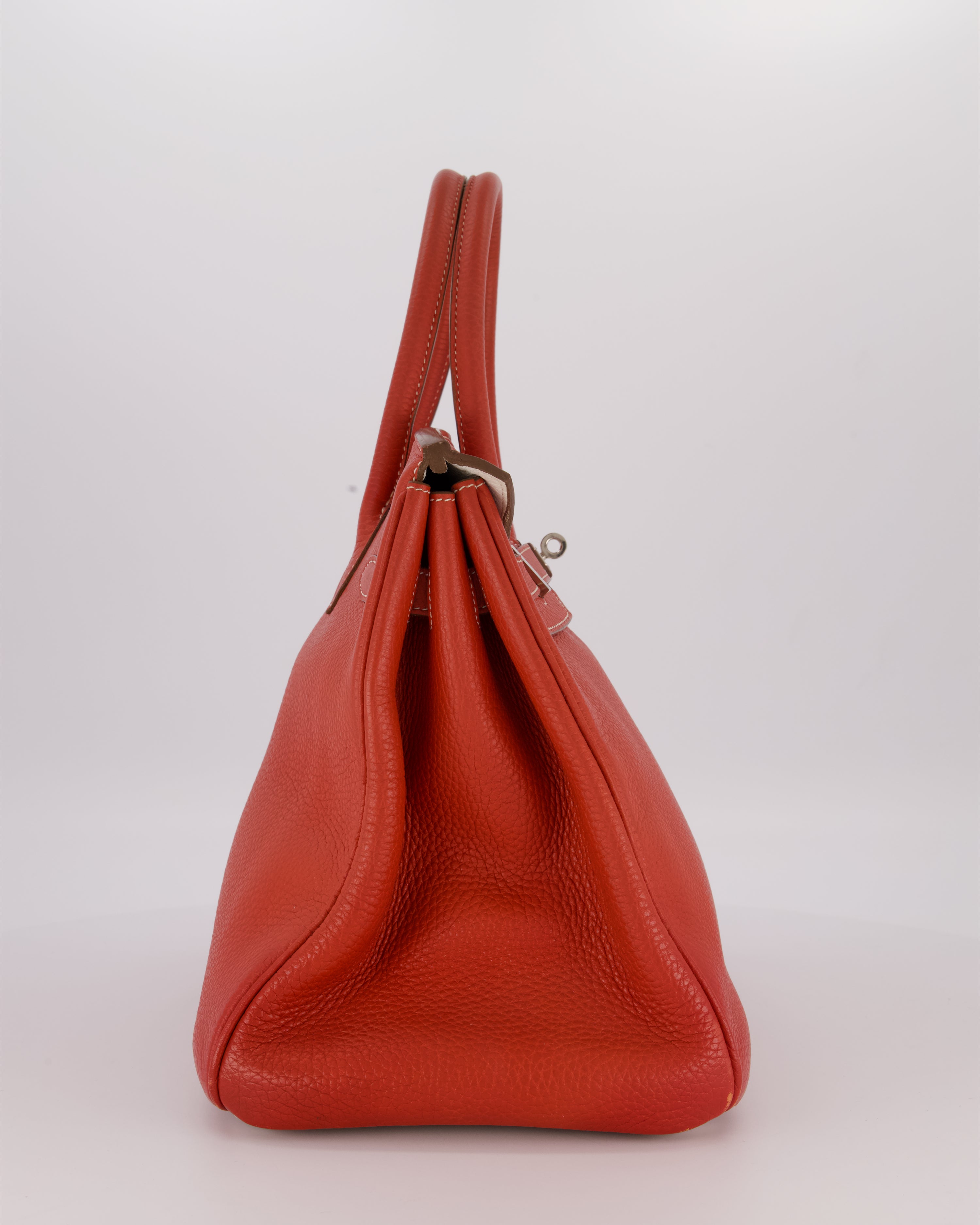 Hermès Birkin 35 Bag in Sanguine and Blanc Clemence Leather with Palladium Hardware