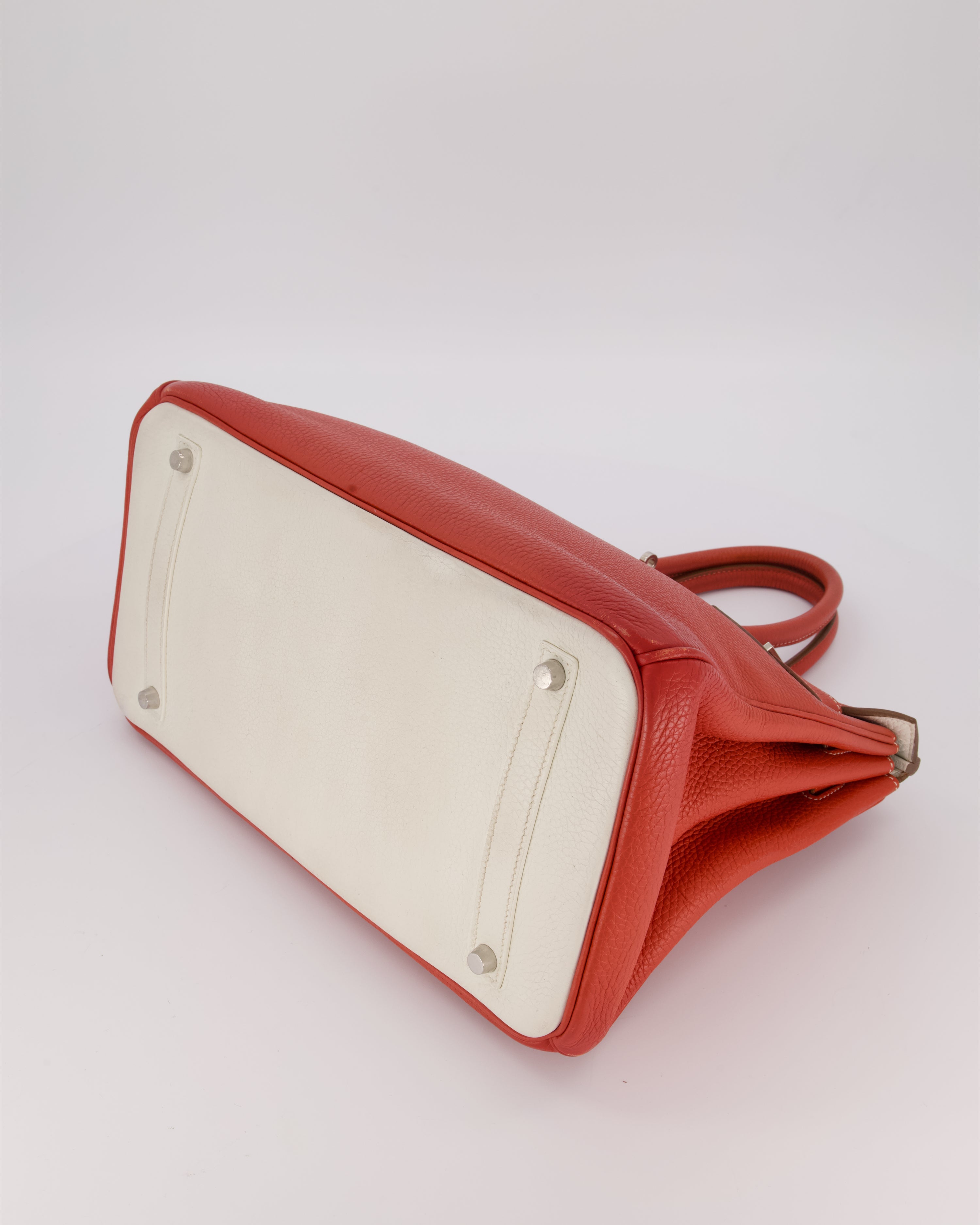 Hermès Birkin 35 Bag in Sanguine and Blanc Clemence Leather with Palladium Hardware