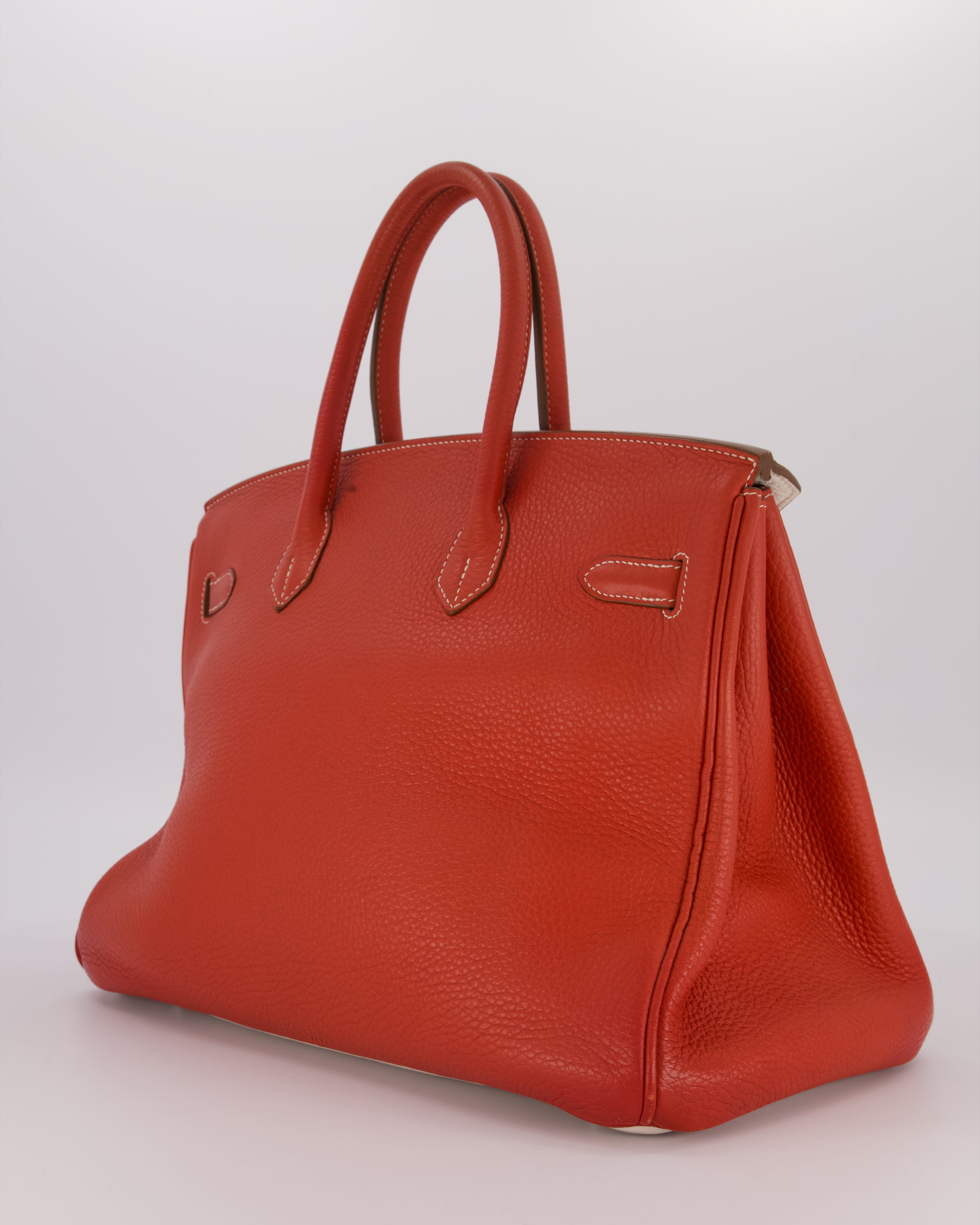 Hermès Birkin 35 Bag in Sanguine and Blanc Clemence Leather with Palladium Hardware