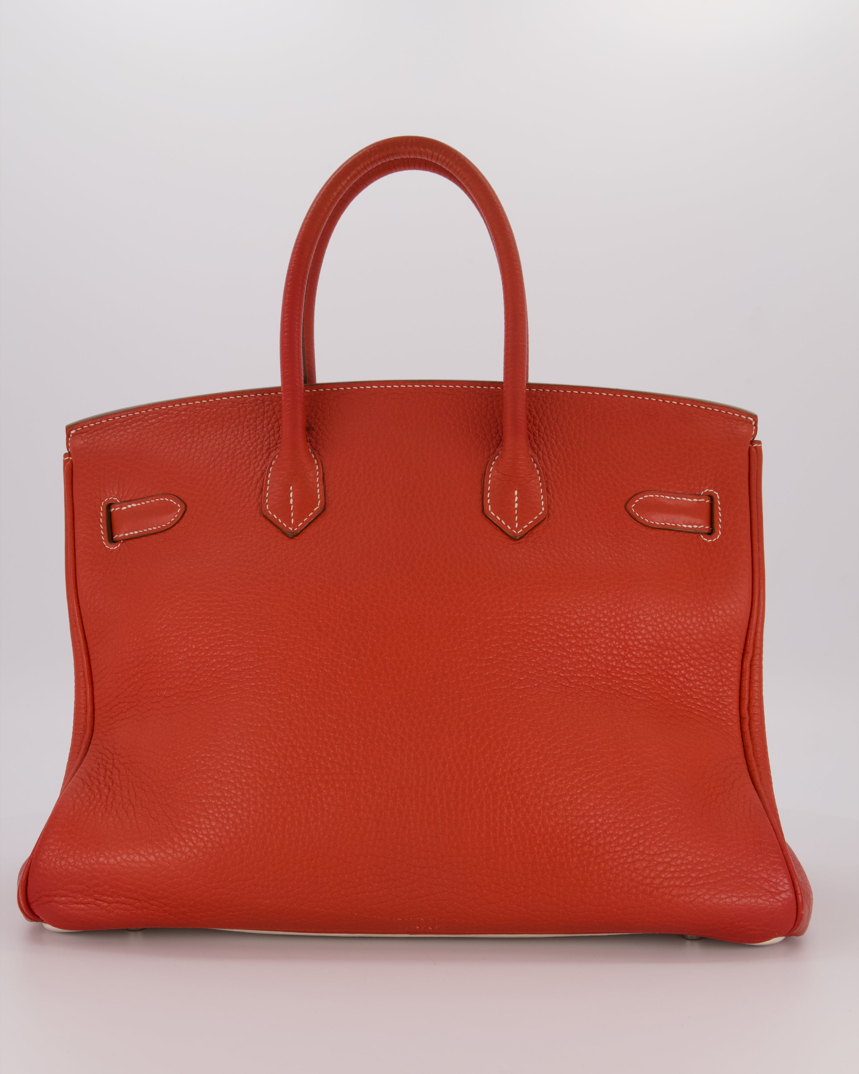 Hermès Birkin 35 Bag in Sanguine and Blanc Clemence Leather with Palladium Hardware