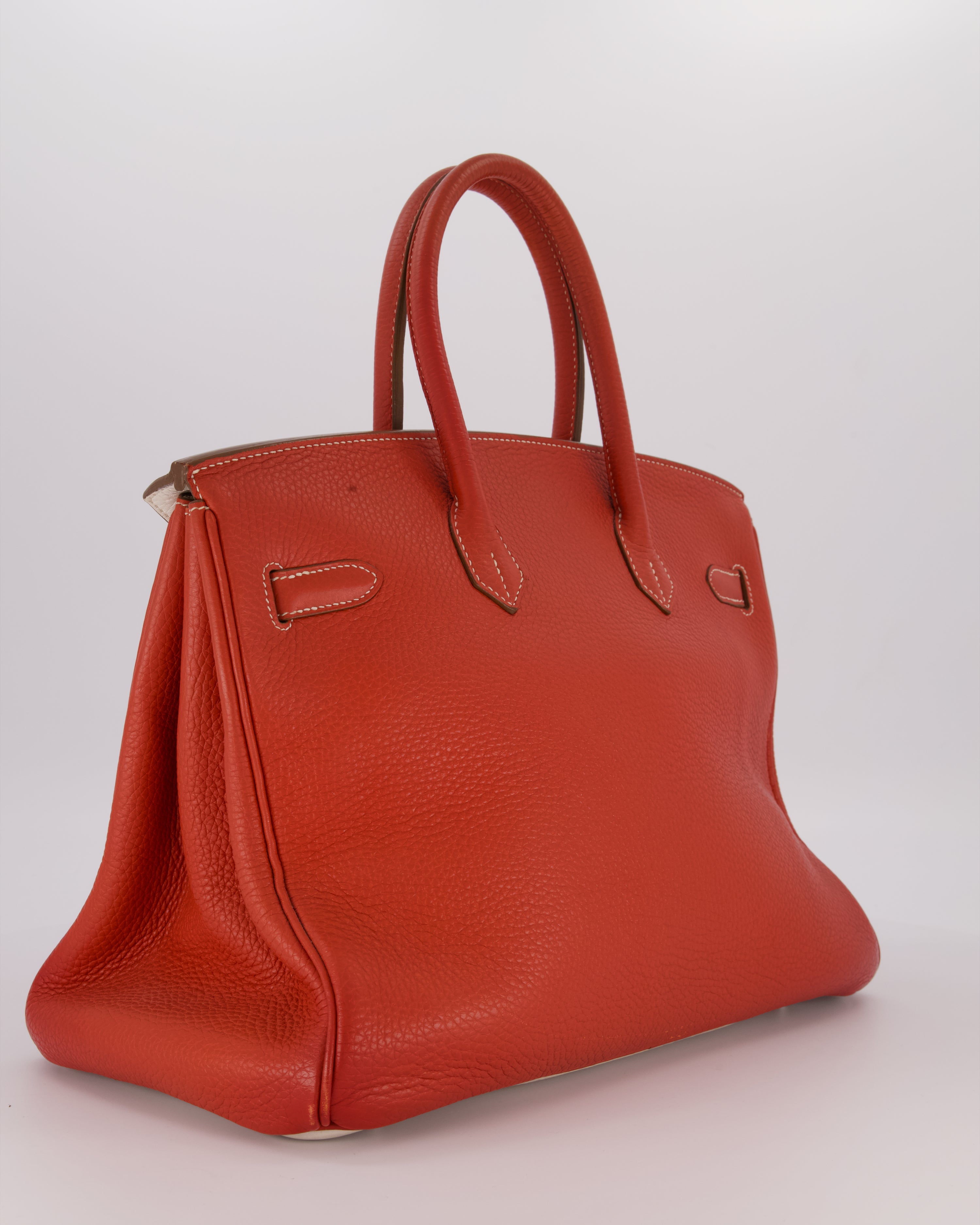 Hermès Birkin 35 Bag in Sanguine and Blanc Clemence Leather with Palladium Hardware