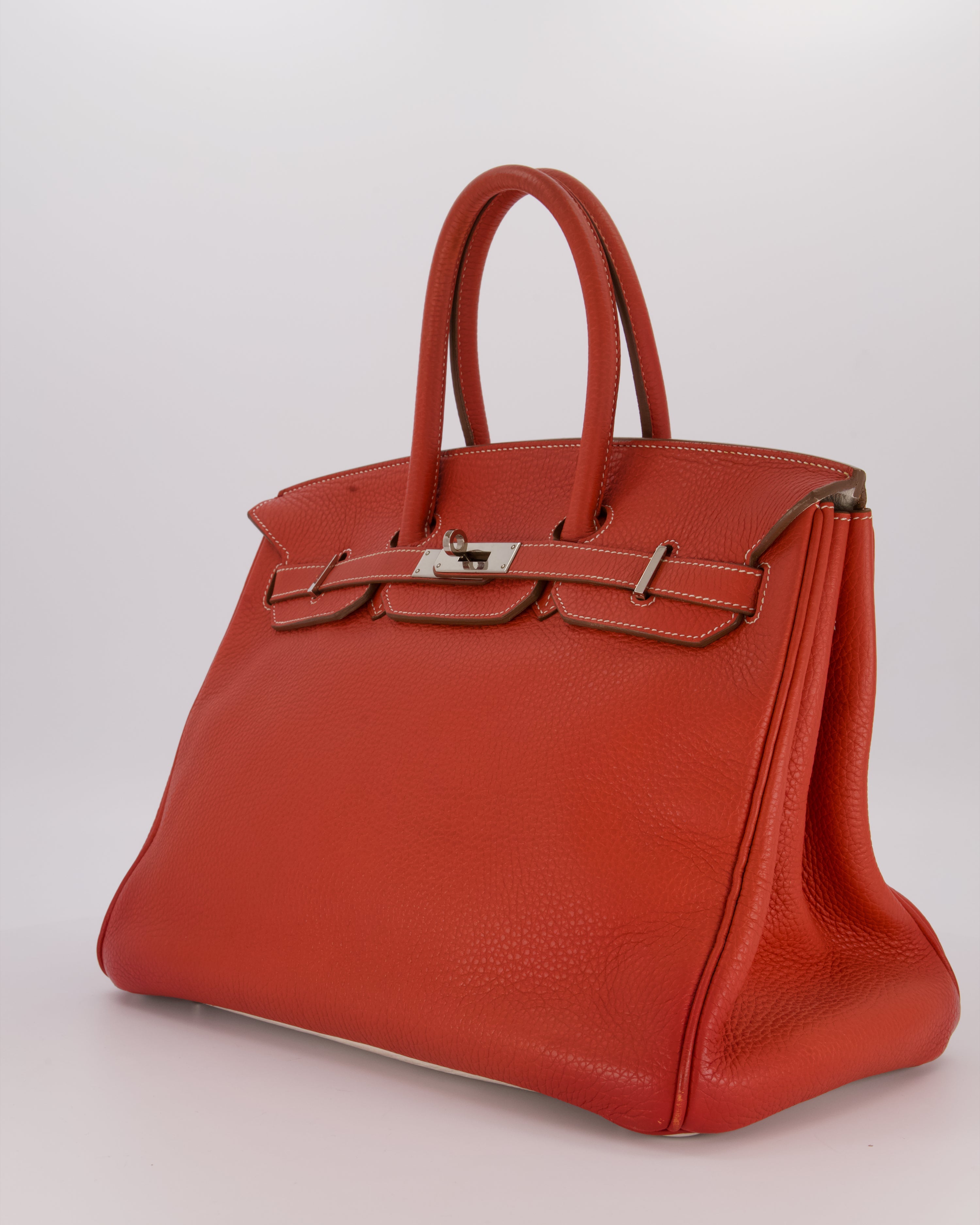 Hermès Birkin 35 Bag in Sanguine and Blanc Clemence Leather with Palladium Hardware