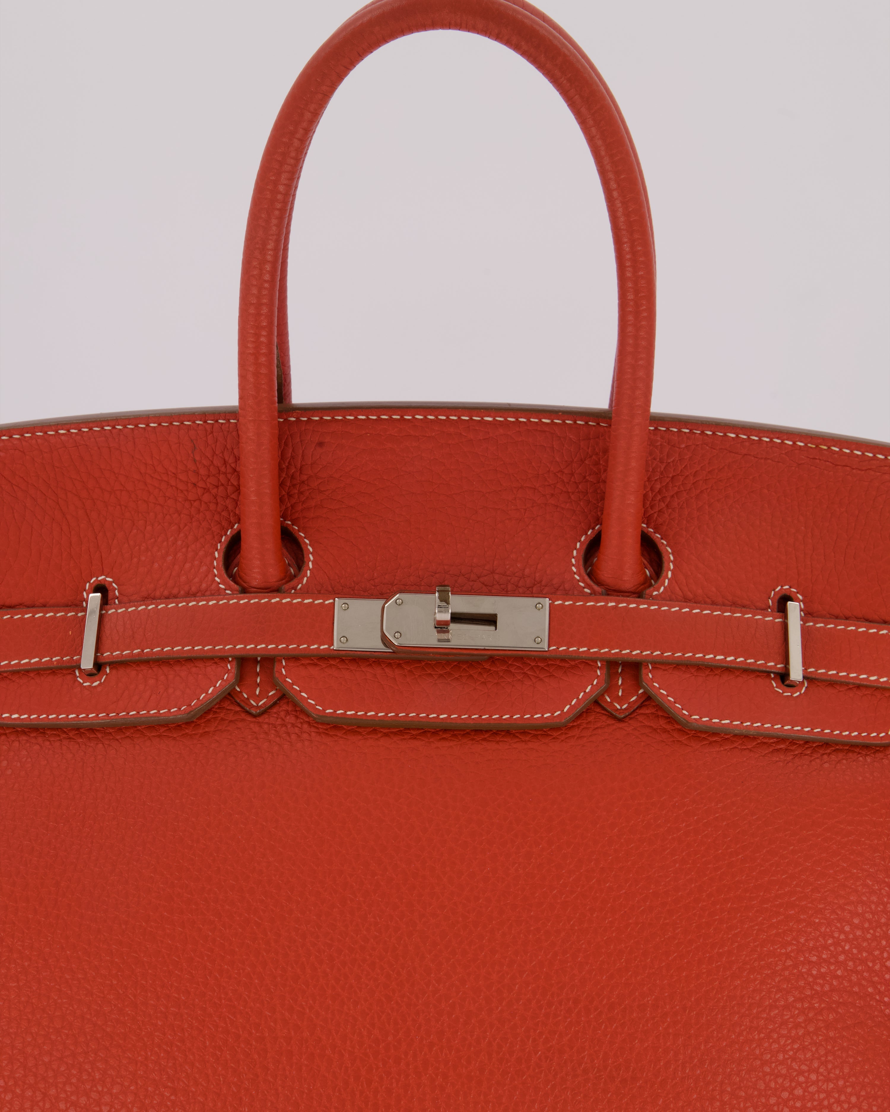 Hermès Birkin 35 Bag in Sanguine and Blanc Clemence Leather with Palladium Hardware