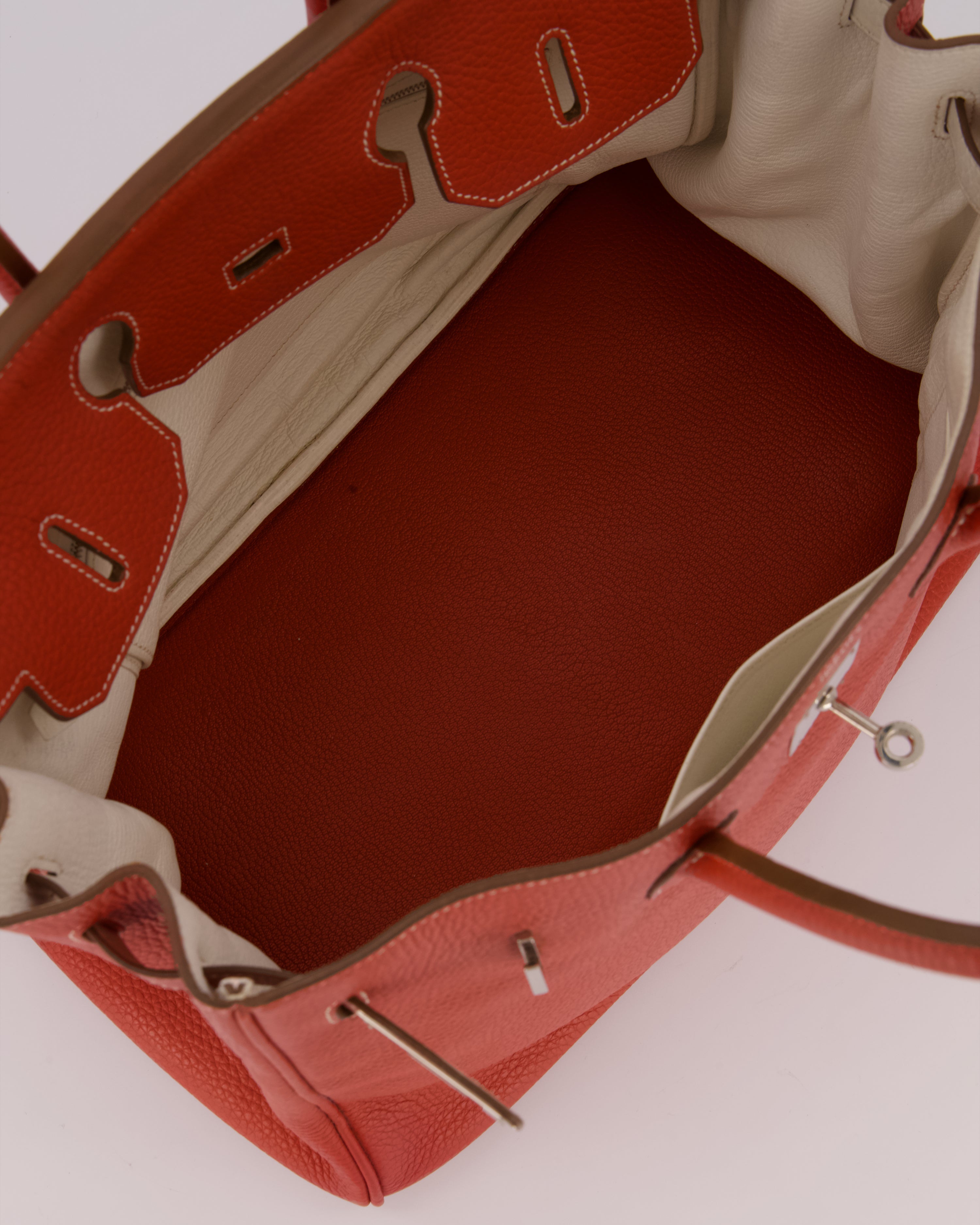 Hermès Birkin 35 Bag in Sanguine and Blanc Clemence Leather with Palladium Hardware