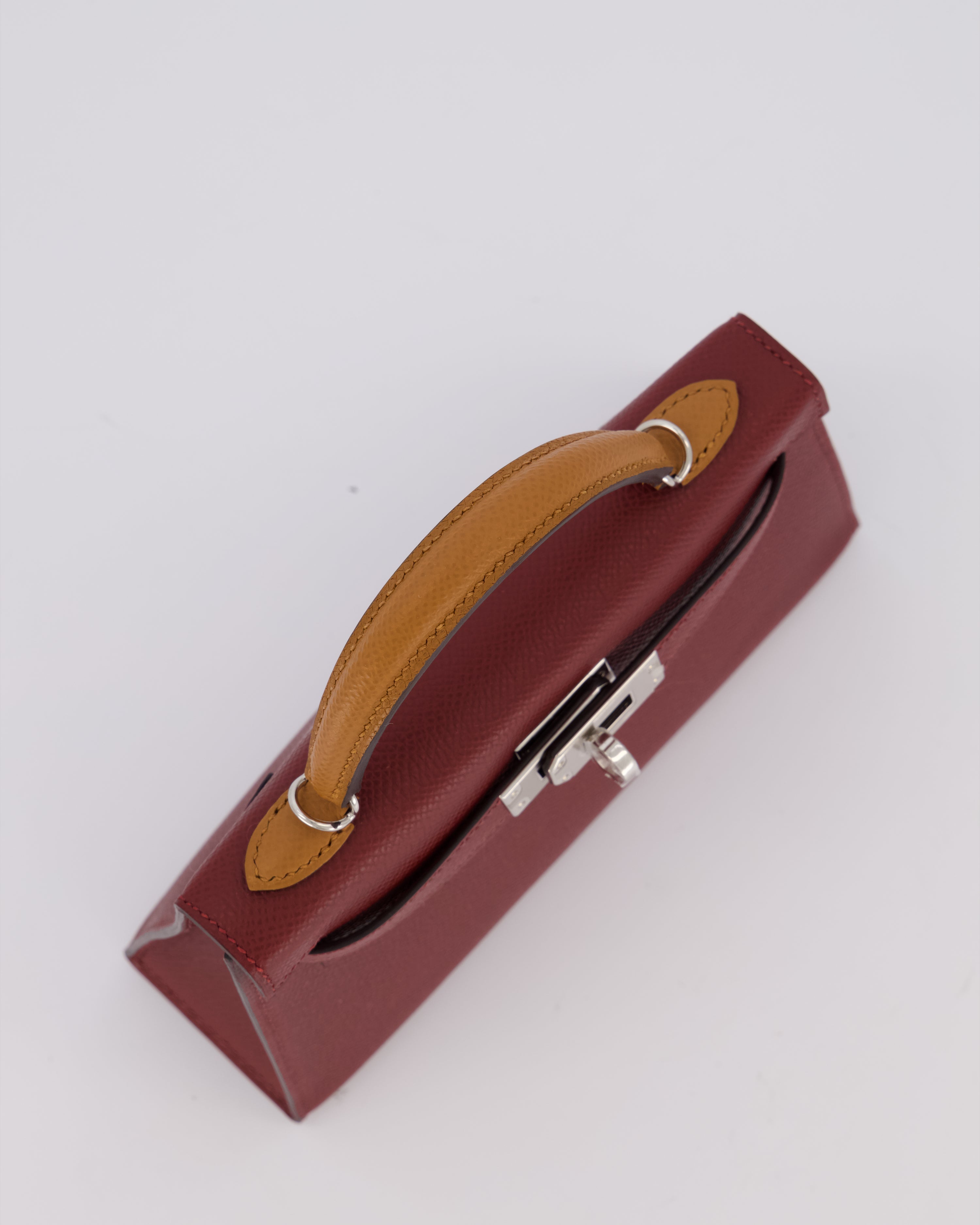 *SUPER RARE* Hermès Mini Kelly II Tricolour 20 Bag In Rouge H, Gold, and Bai Brun Epsom Leather with Palladium Hardware