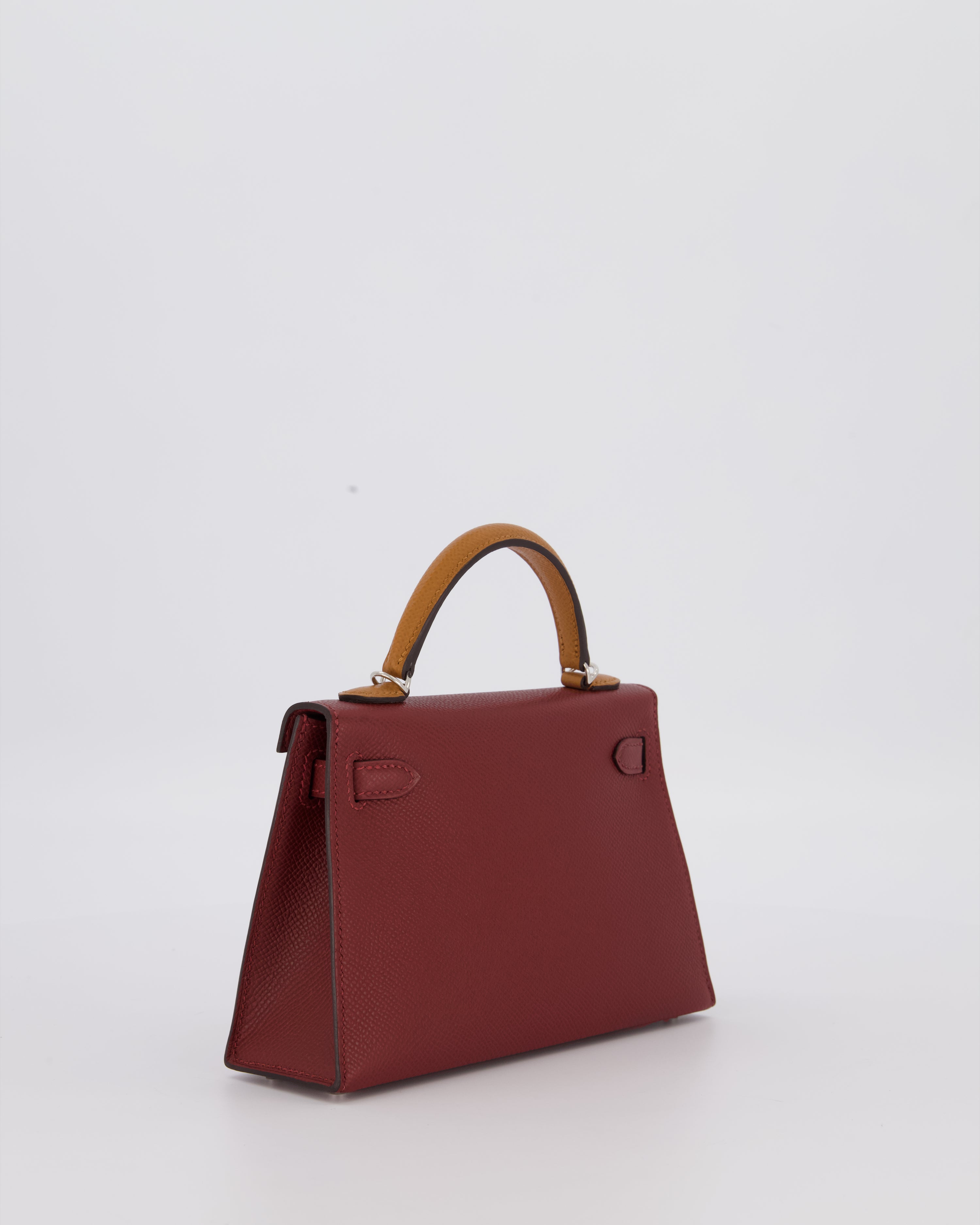 *SUPER RARE* Hermès Mini Kelly II Tricolour 20 Bag In Rouge H, Gold, and Bai Brun Epsom Leather with Palladium Hardware