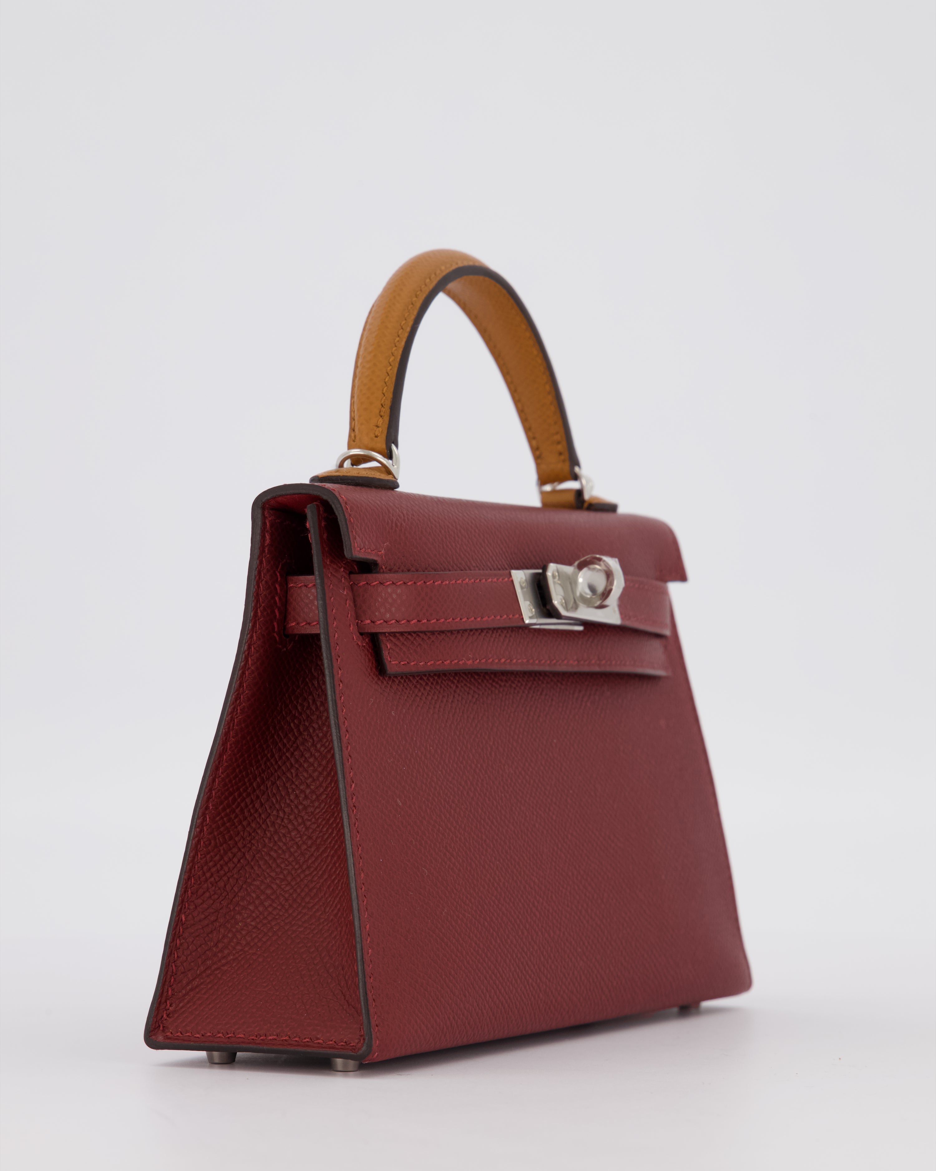 *SUPER RARE* Hermès Mini Kelly II Tricolour 20 Bag In Rouge H, Gold, and Bai Brun Epsom Leather with Palladium Hardware