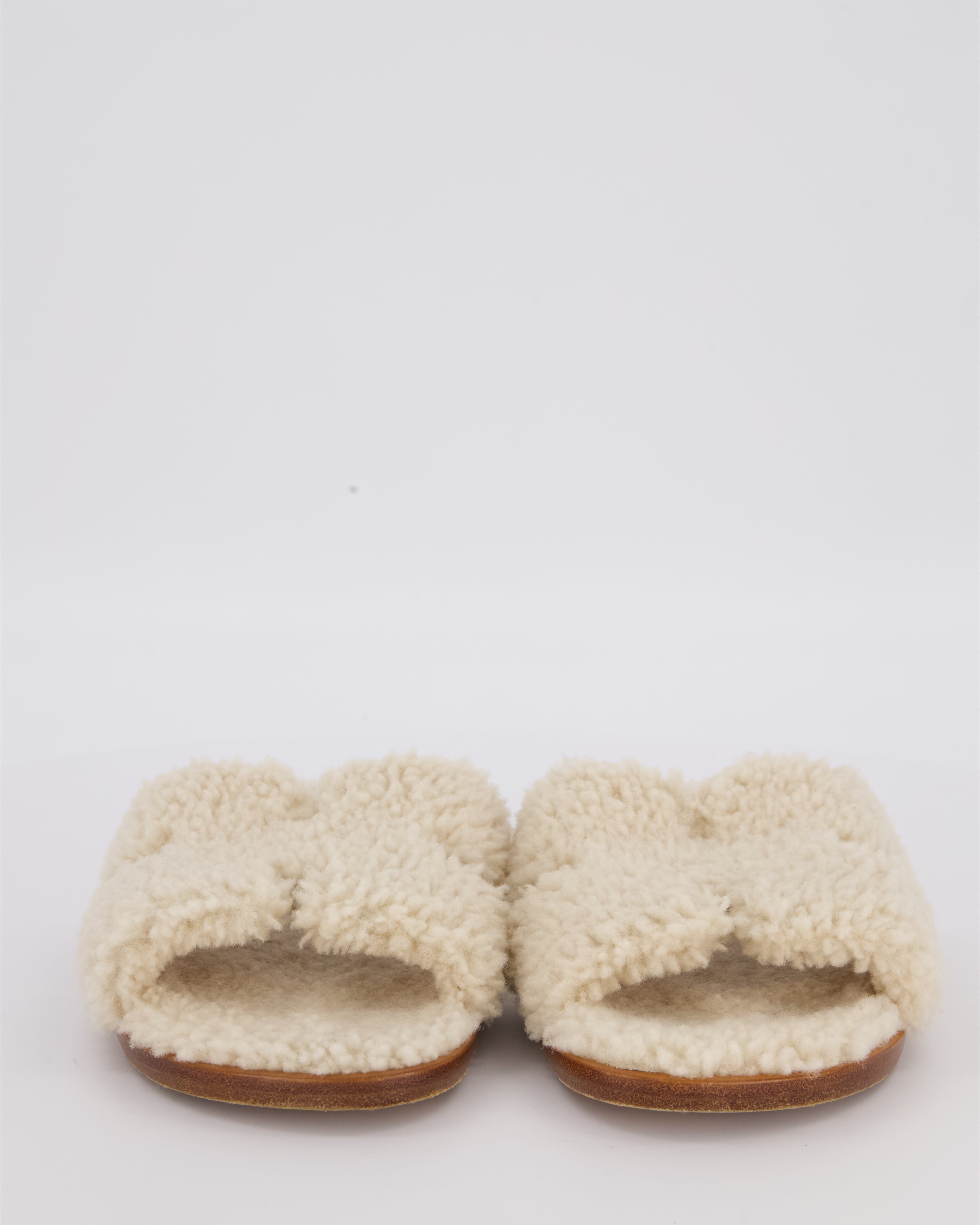 Hermès Ecru Shearling Izmir Sandal Size EU 42.5