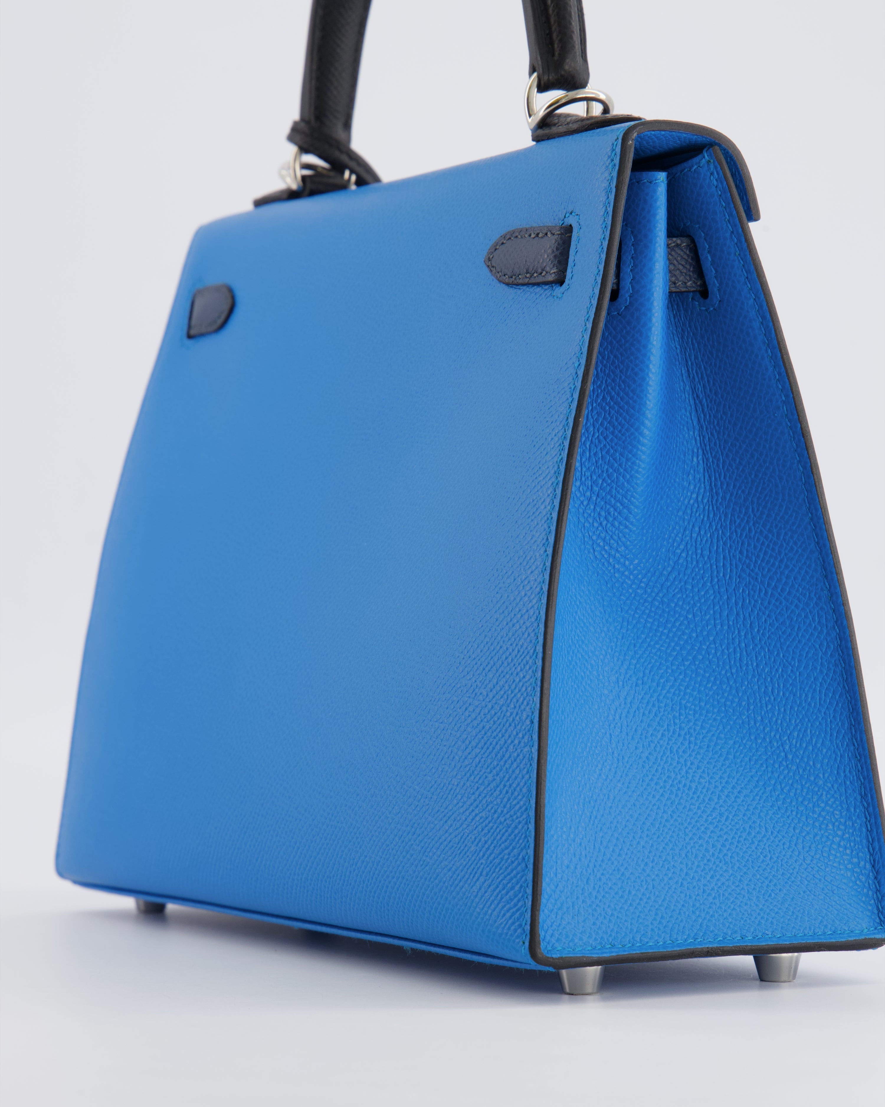 Hermès Kelly II Tricolour 25 Sellier Bag in Bleu Zanzibar, Bleu De Prusse and Noir Epsom Leather with Palladium Hardware