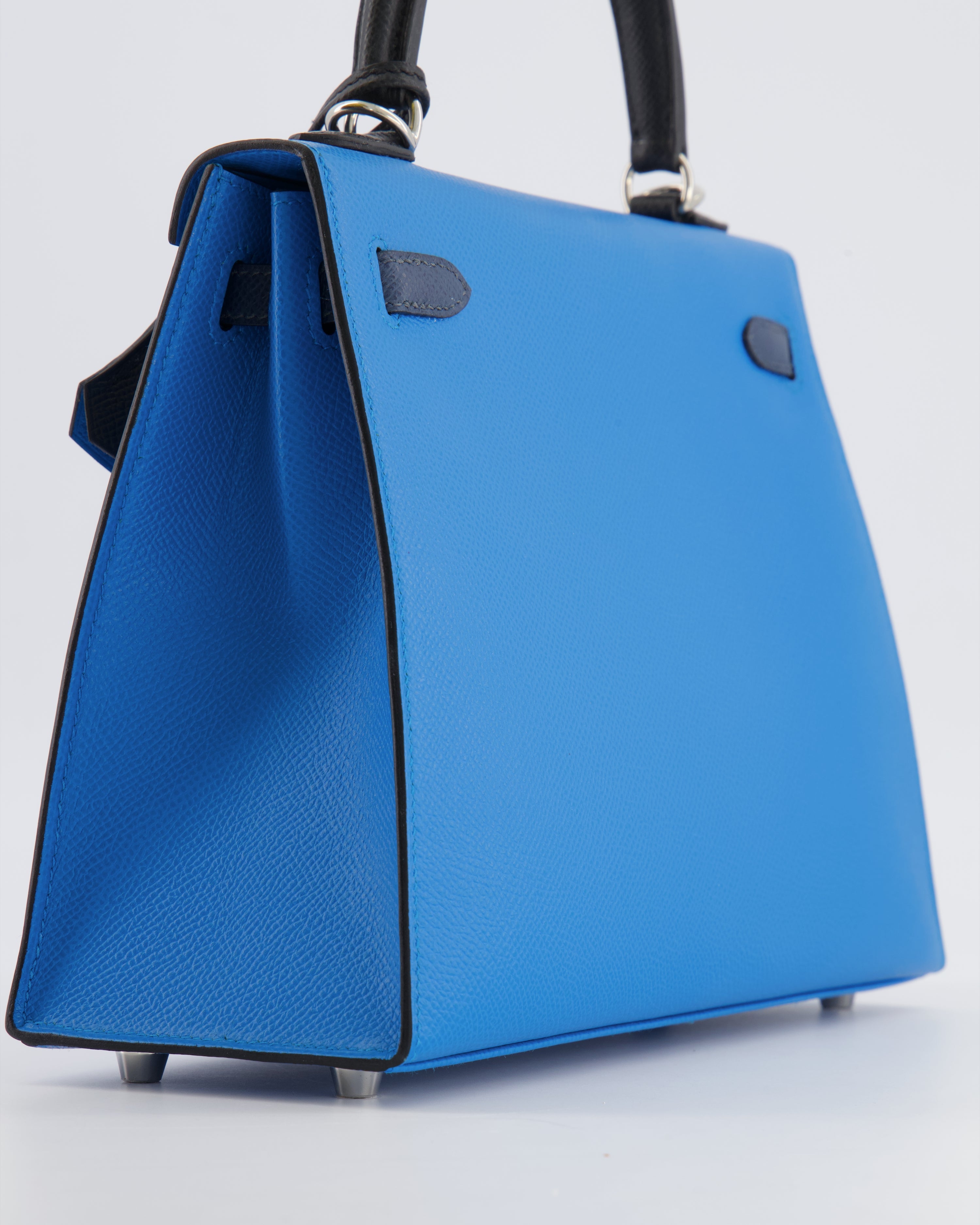Hermès Kelly II Tricolour 25 Sellier Bag in Bleu Zanzibar, Bleu De Prusse and Noir Epsom Leather with Palladium Hardware