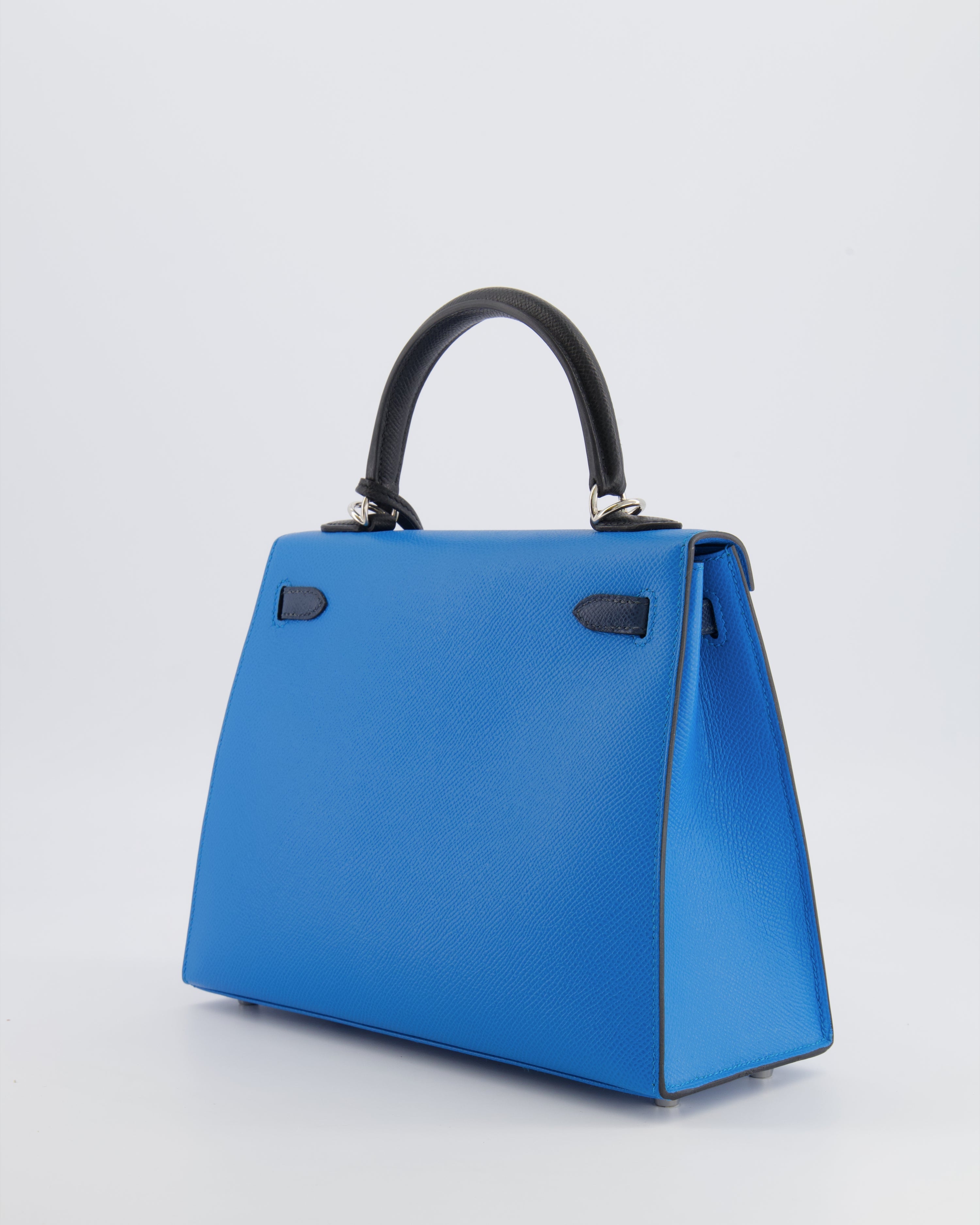 Hermès Kelly II Tricolour 25 Sellier Bag in Bleu Zanzibar, Bleu De Prusse and Noir Epsom Leather with Palladium Hardware