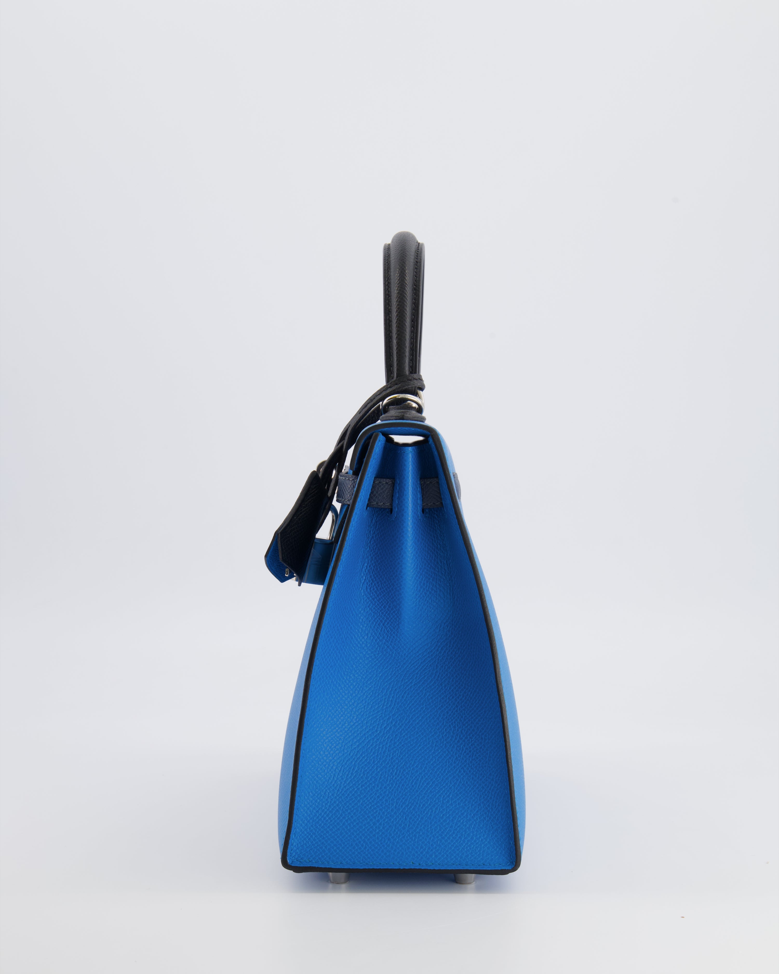 Hermès Kelly II Tricolour 25 Sellier Bag in Bleu Zanzibar, Bleu De Prusse and Noir Epsom Leather with Palladium Hardware