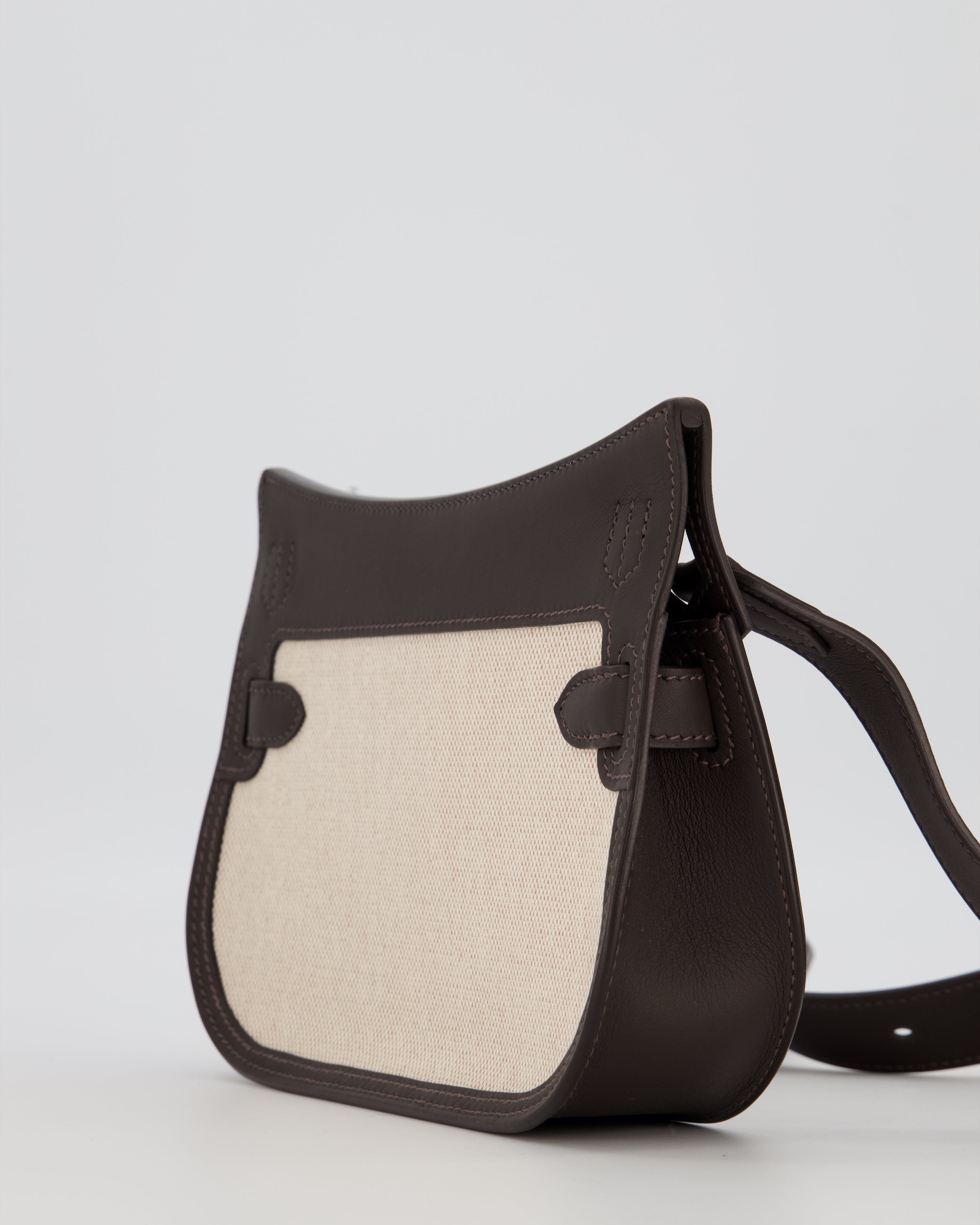 Hermès Mini Jypsiere Crossbody Bag in Bai Brun Swift Leather and Cream Canvas with Gold Hardware