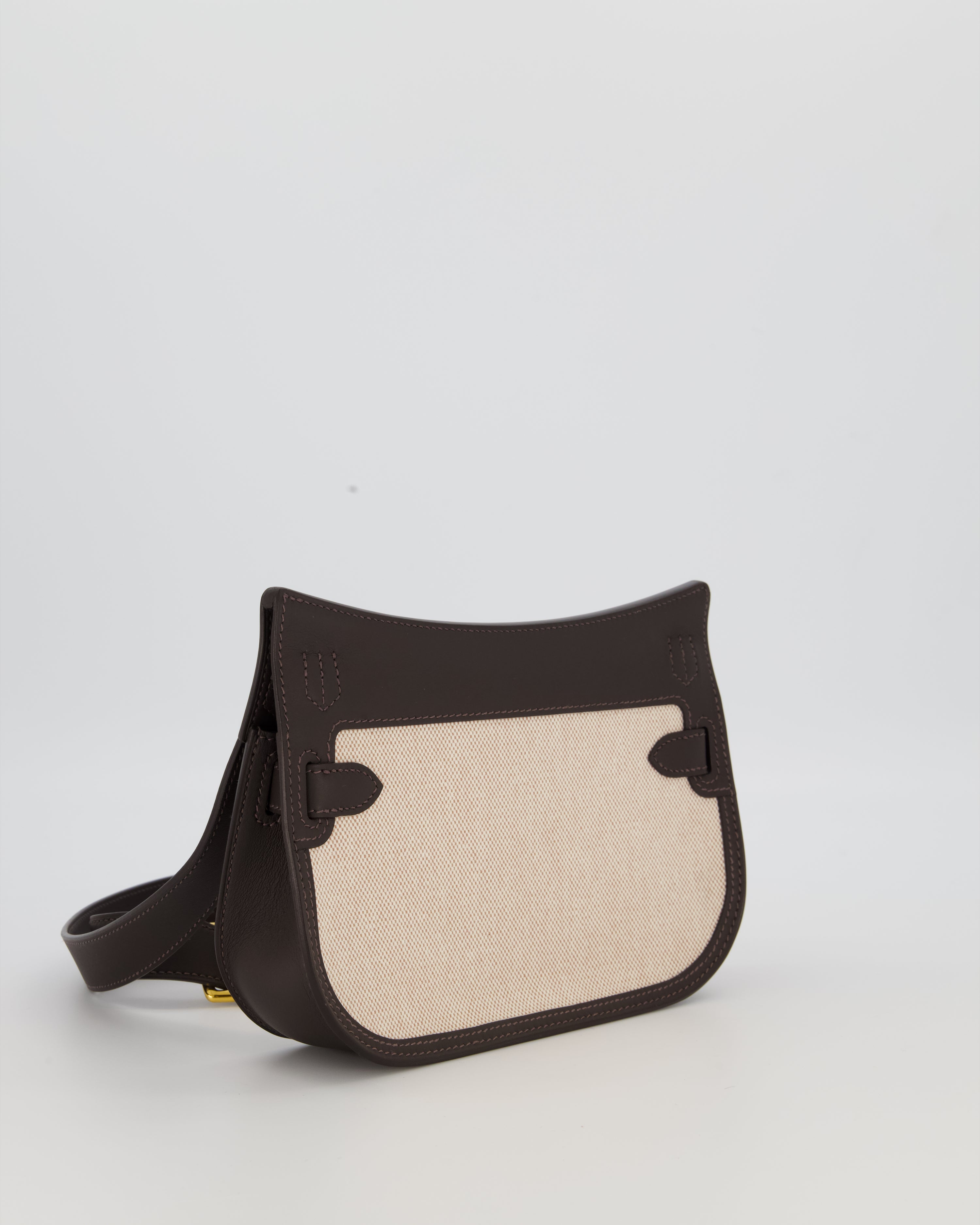 Hermès Mini Jypsiere Crossbody Bag in Bai Brun Swift Leather and Cream Canvas with Gold Hardware