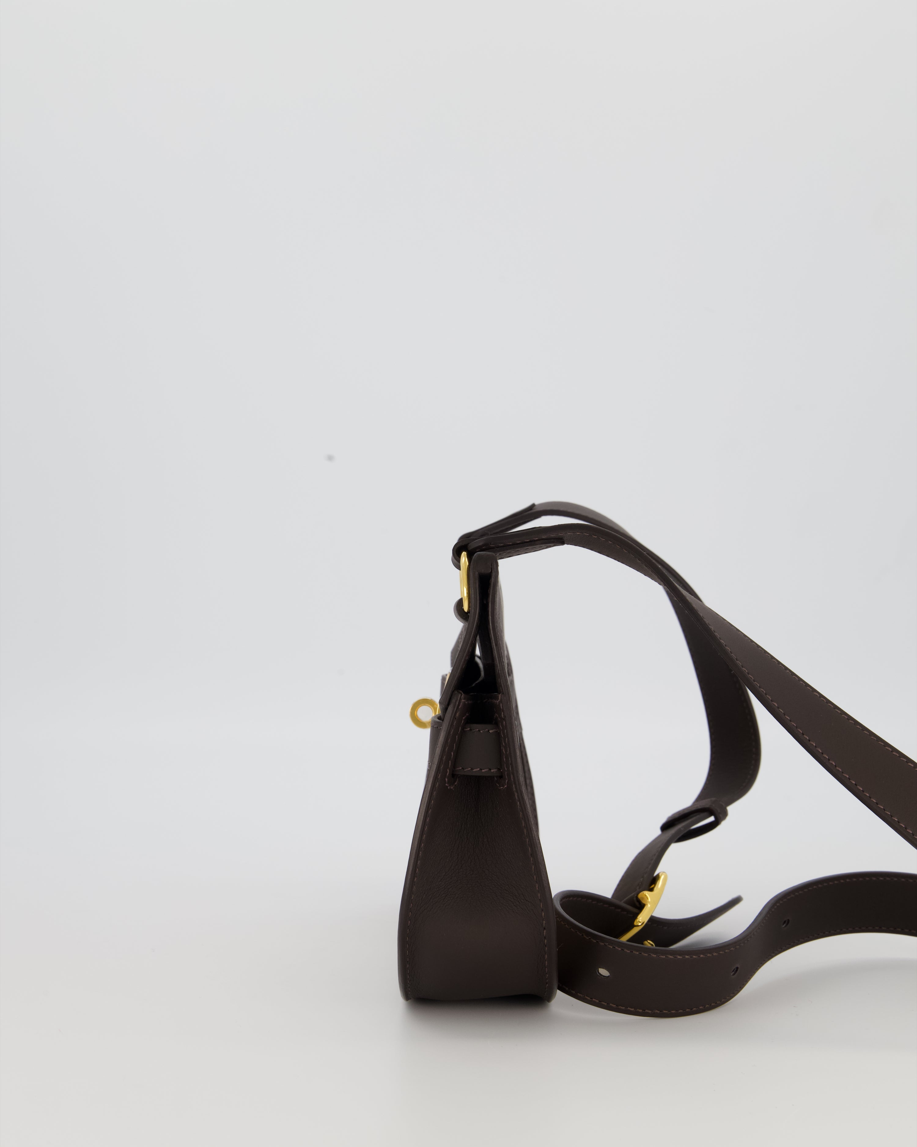 Hermès Mini Jypsiere Crossbody Bag in Bai Brun Swift Leather and Cream Canvas with Gold Hardware