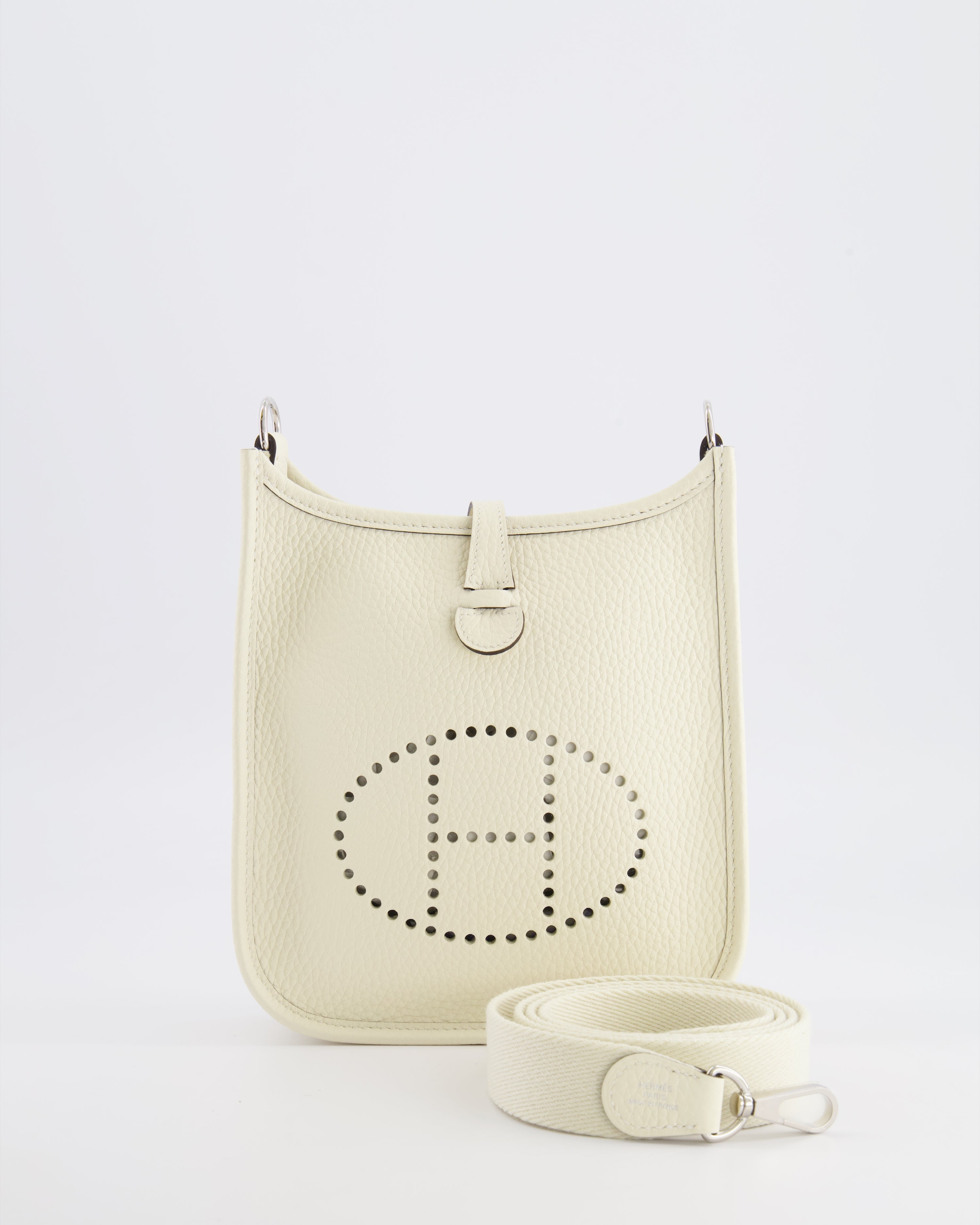 Hermès Mini Evelyne Amazone Bag in Cream Clemence Leather with Palladium Hardware