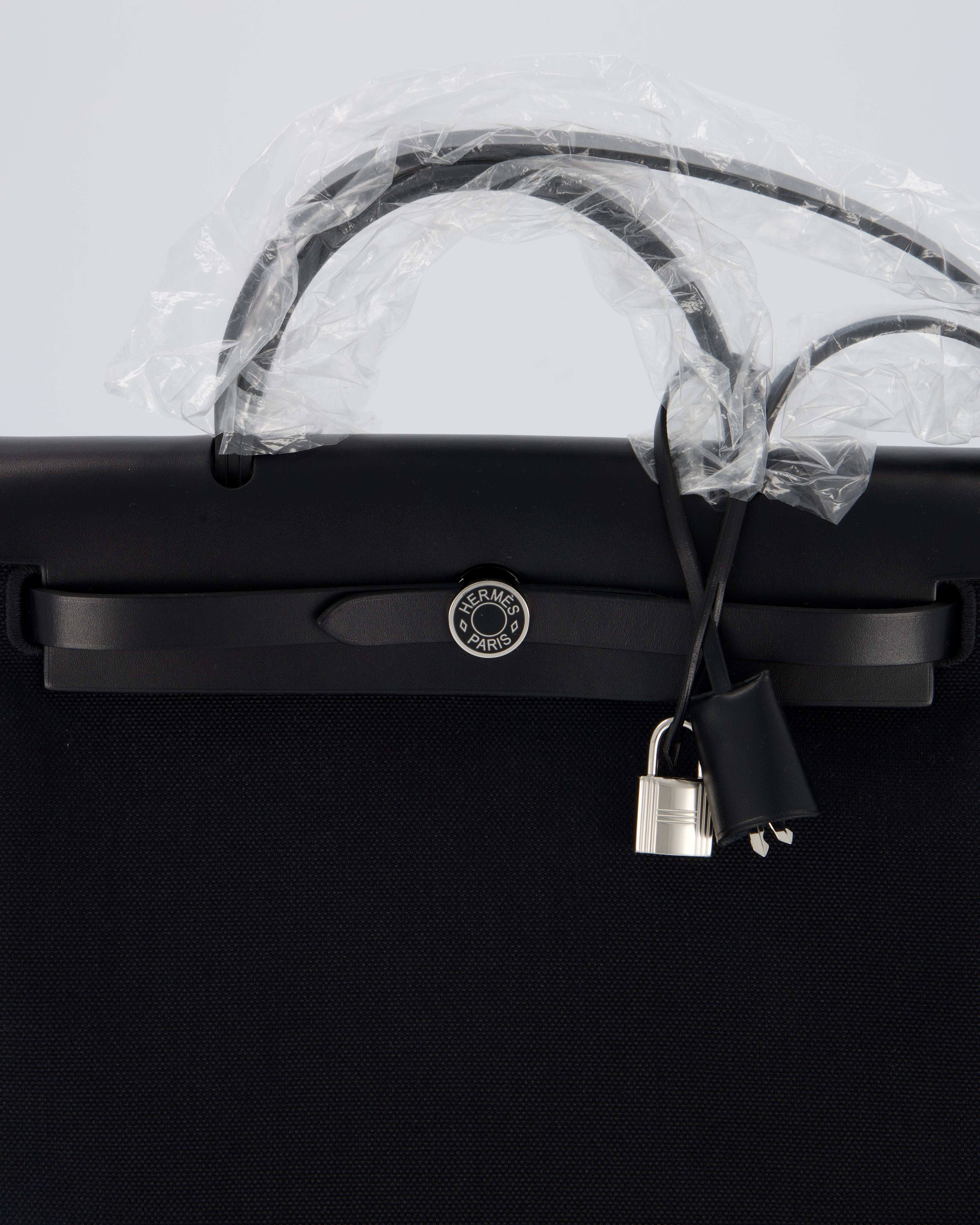 *HOT & RARE* Hermès Herbag 31 Laque Zip Bag in Noir Toile Militaire Canvas, Noir Vache Hunter Leather with Palladium & Noir Hardware