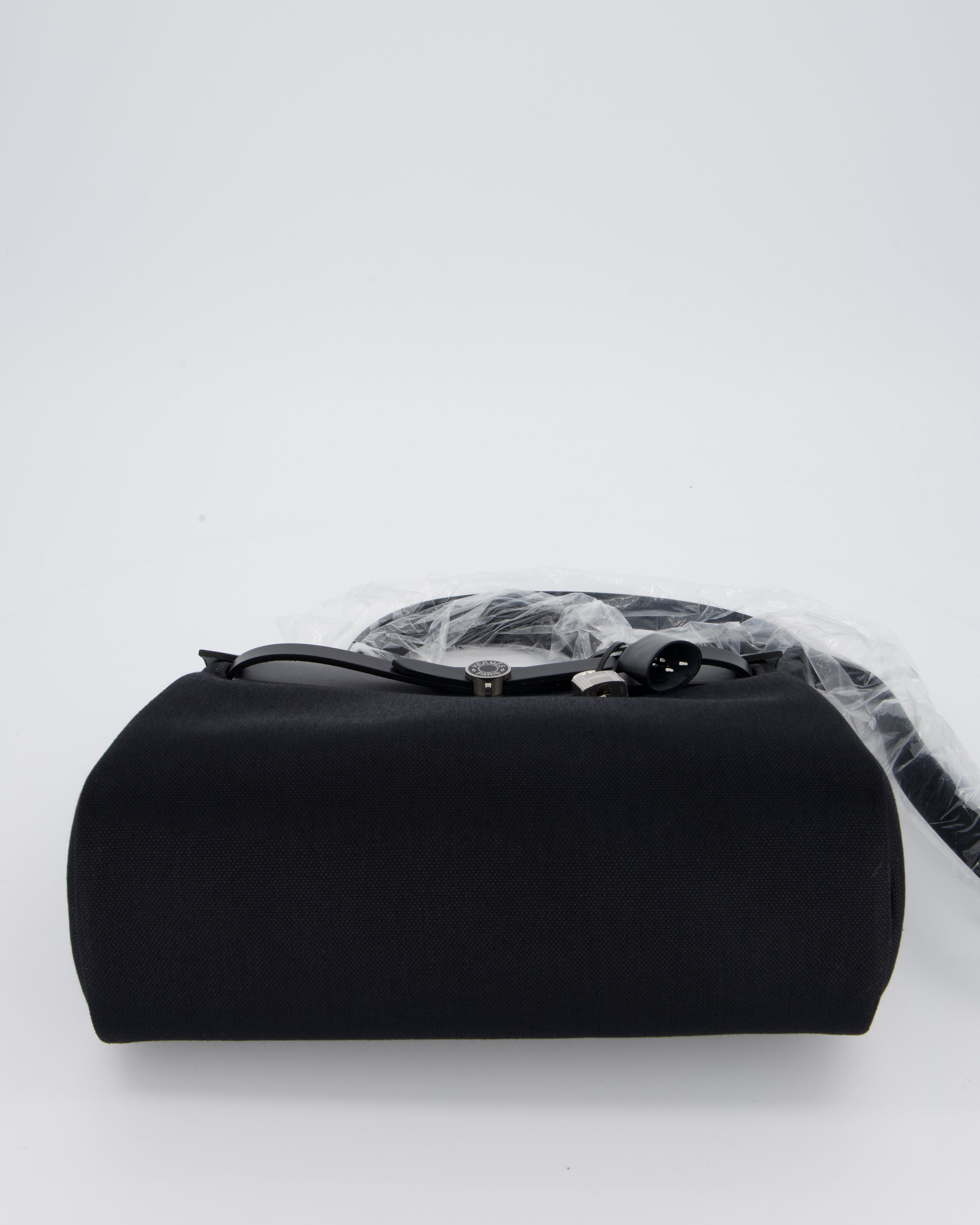 *HOT & RARE* Hermès Herbag 31 Laque Zip Bag in Noir Toile Militaire Canvas, Noir Vache Hunter Leather with Palladium & Noir Hardware