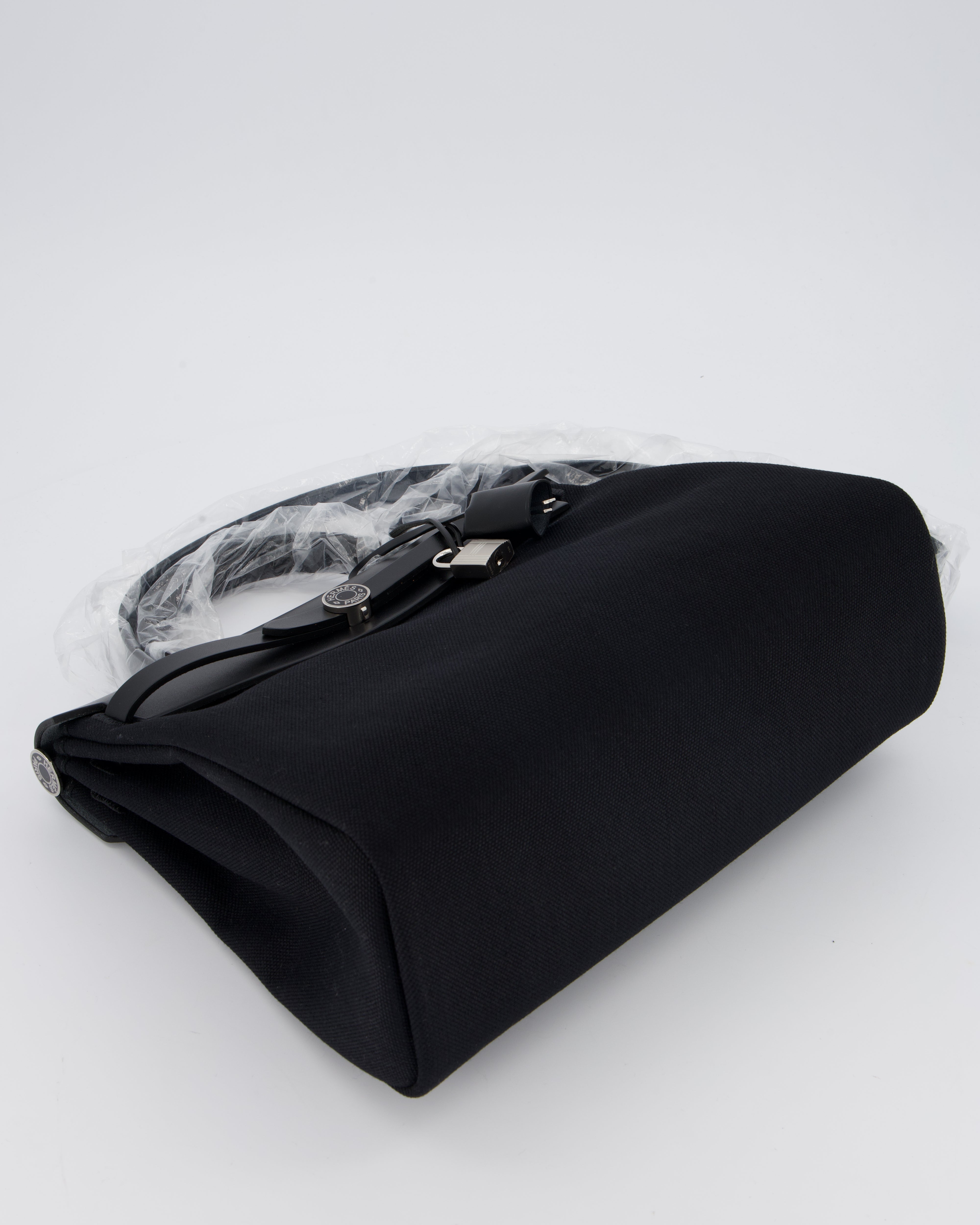 *HOT & RARE* Hermès Herbag 31 Laque Zip Bag in Noir Toile Militaire Canvas, Noir Vache Hunter Leather with Palladium & Noir Hardware