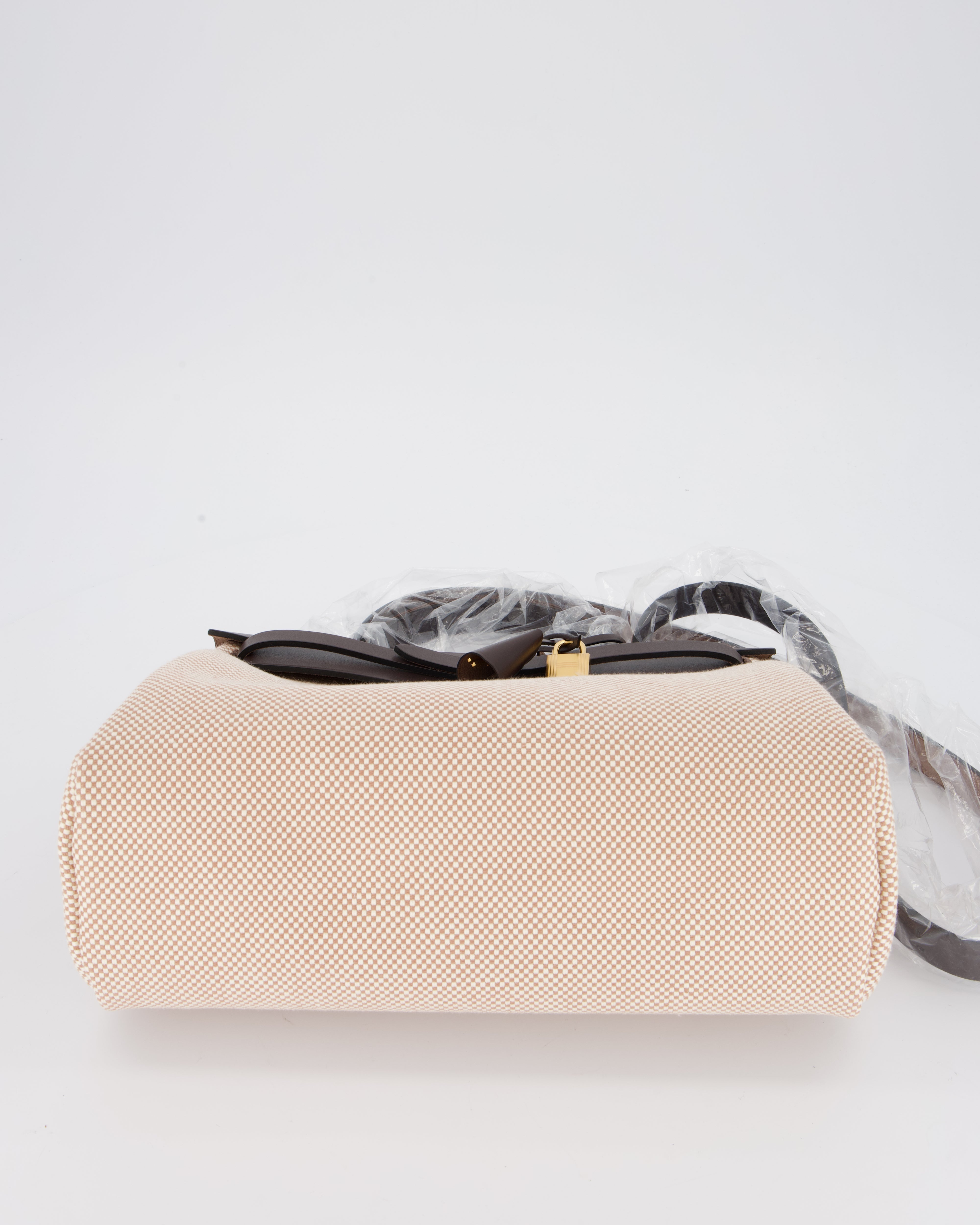 *HOT & RARE* Hermès Herbag 31 Zip Bag in Ecru/Beige Criss Viking Canvas, Ebene Vache Hunter Leather with Gold Hardware