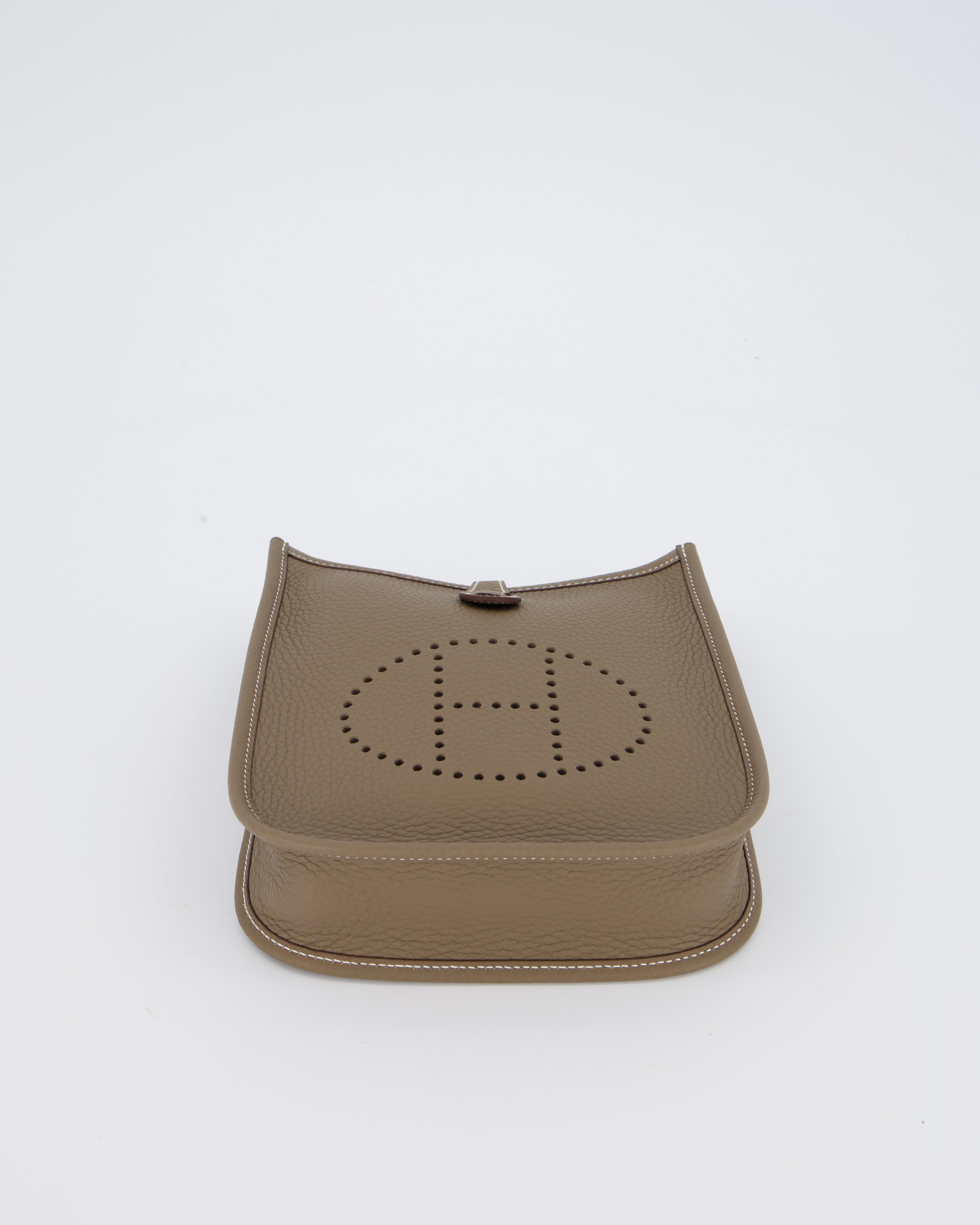 Hermès Mini Evelyne Bag in Etoupe Clemence Leather with Palladium Hardware